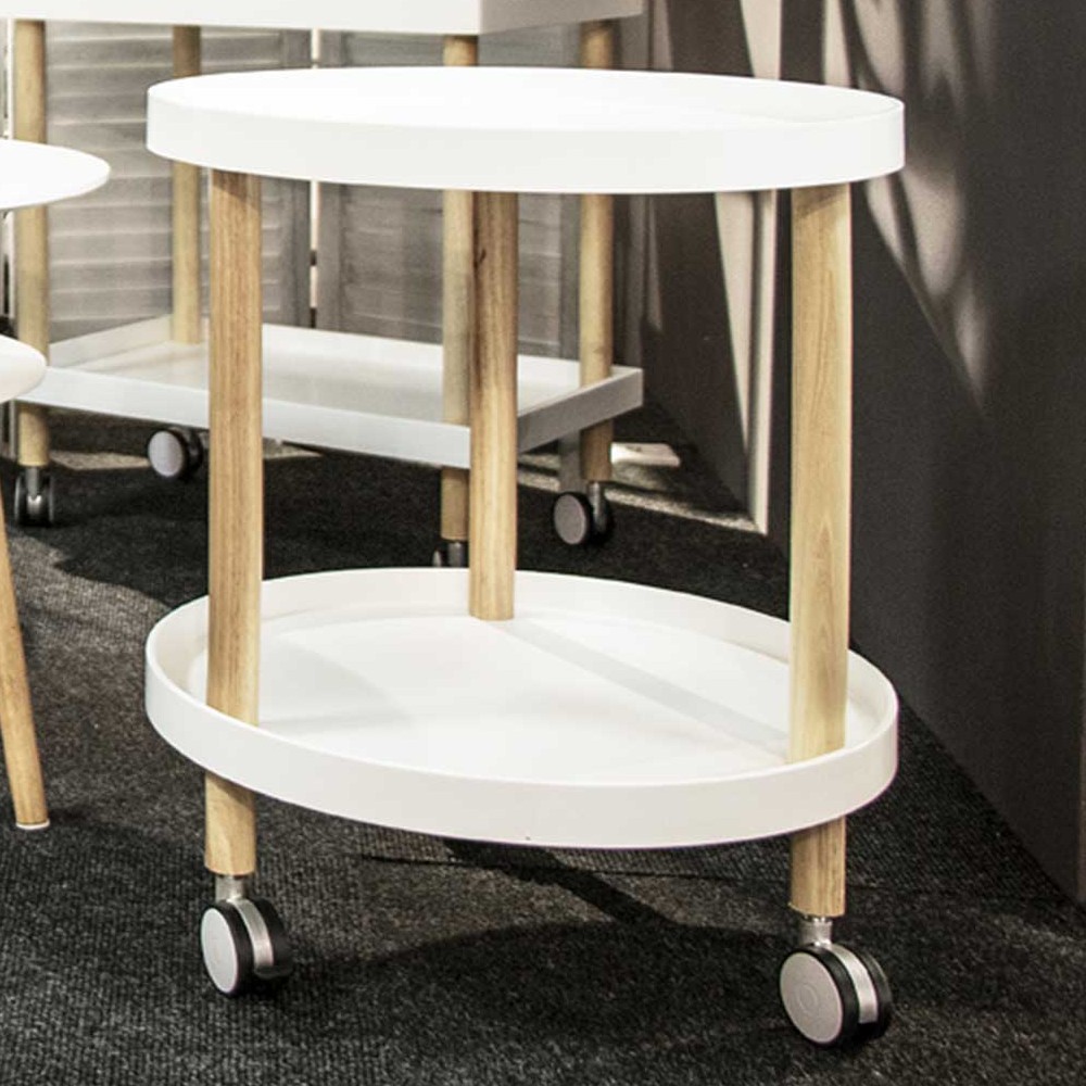 Table d'appoint sur roulettes Lorena - blanc/bois - Image 1