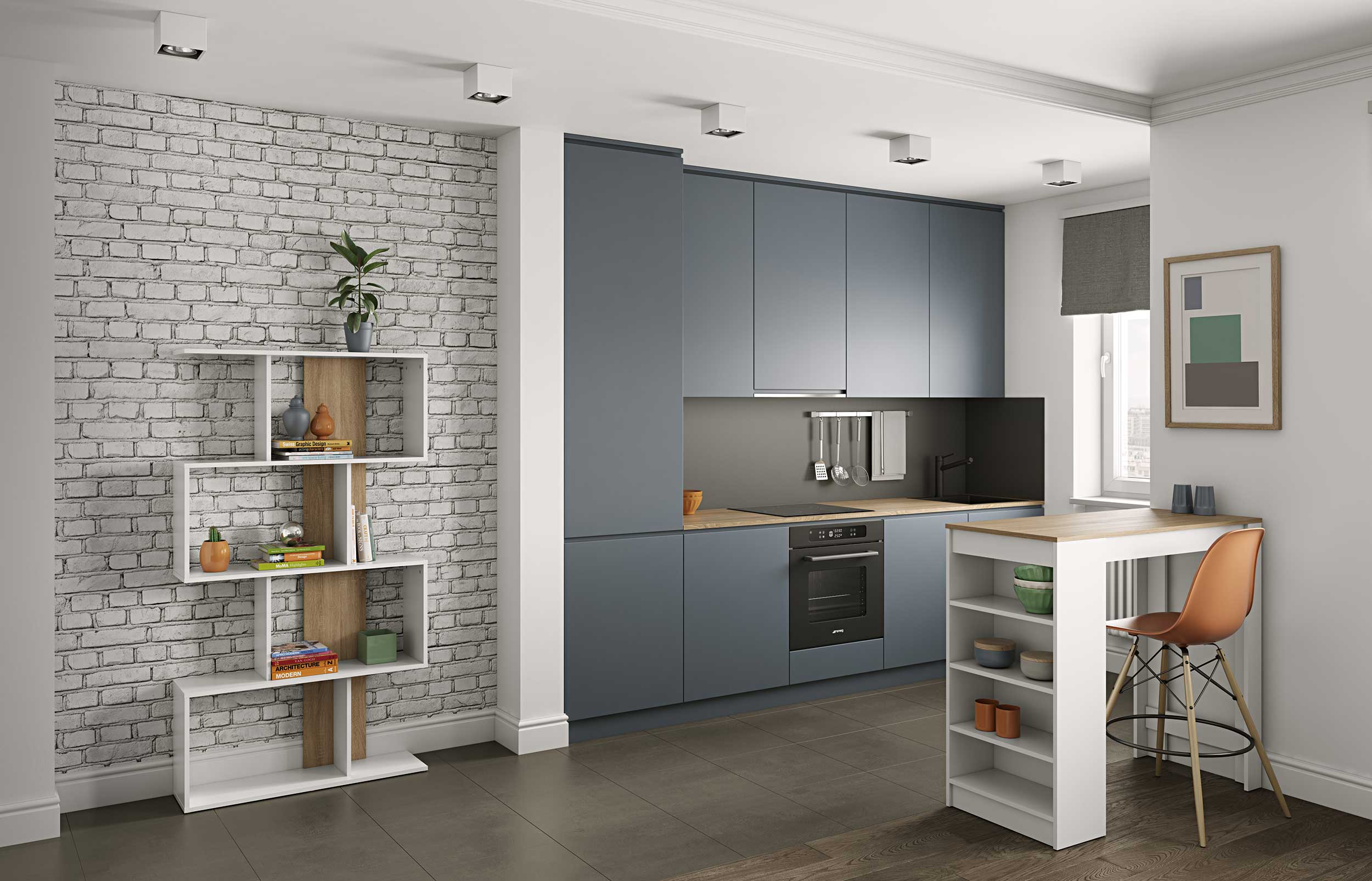 Table de bar Aravis 115x50 avec rangement - blanc/chêne - Image 7