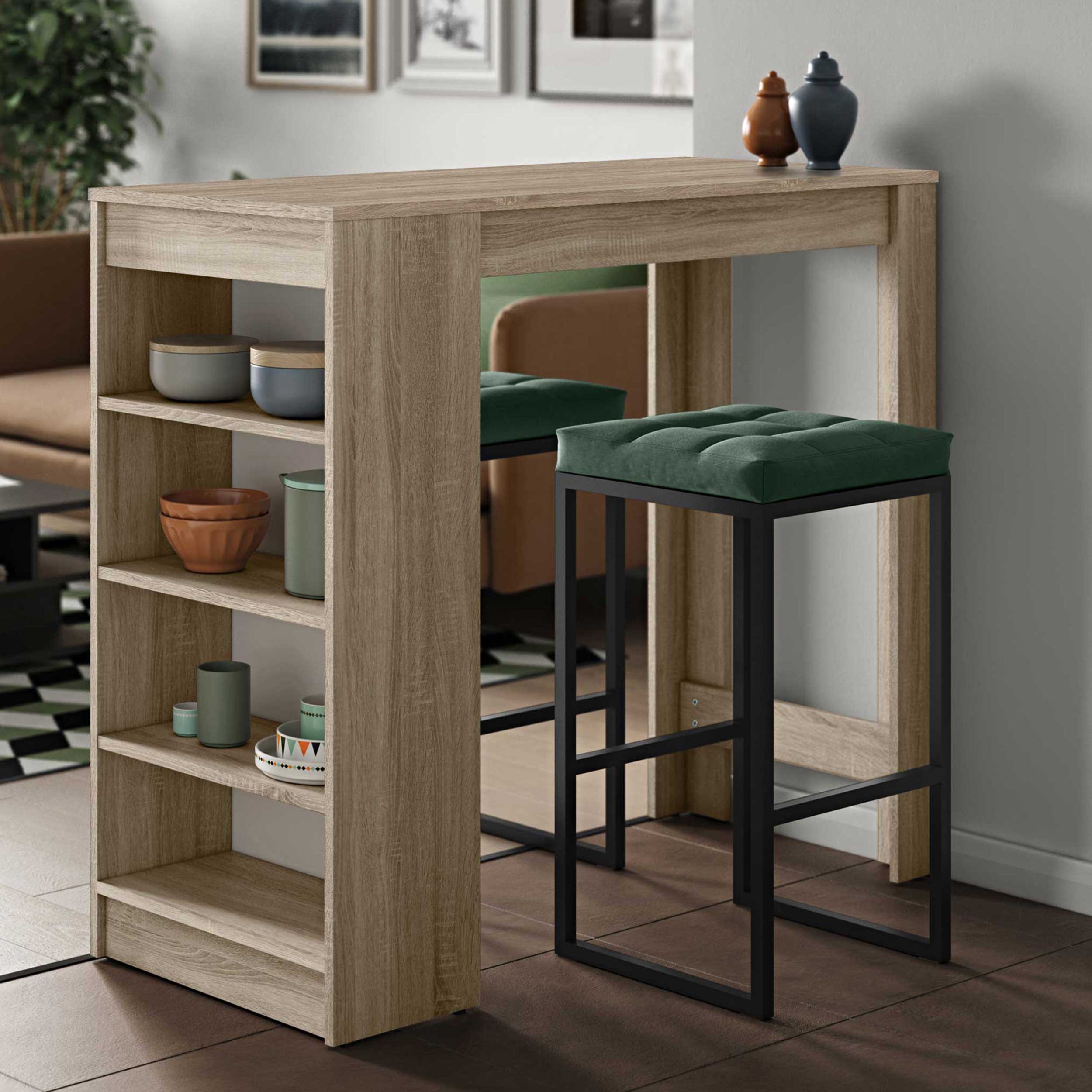 Table de bar Aravis 115x50 avec rangement - chêne