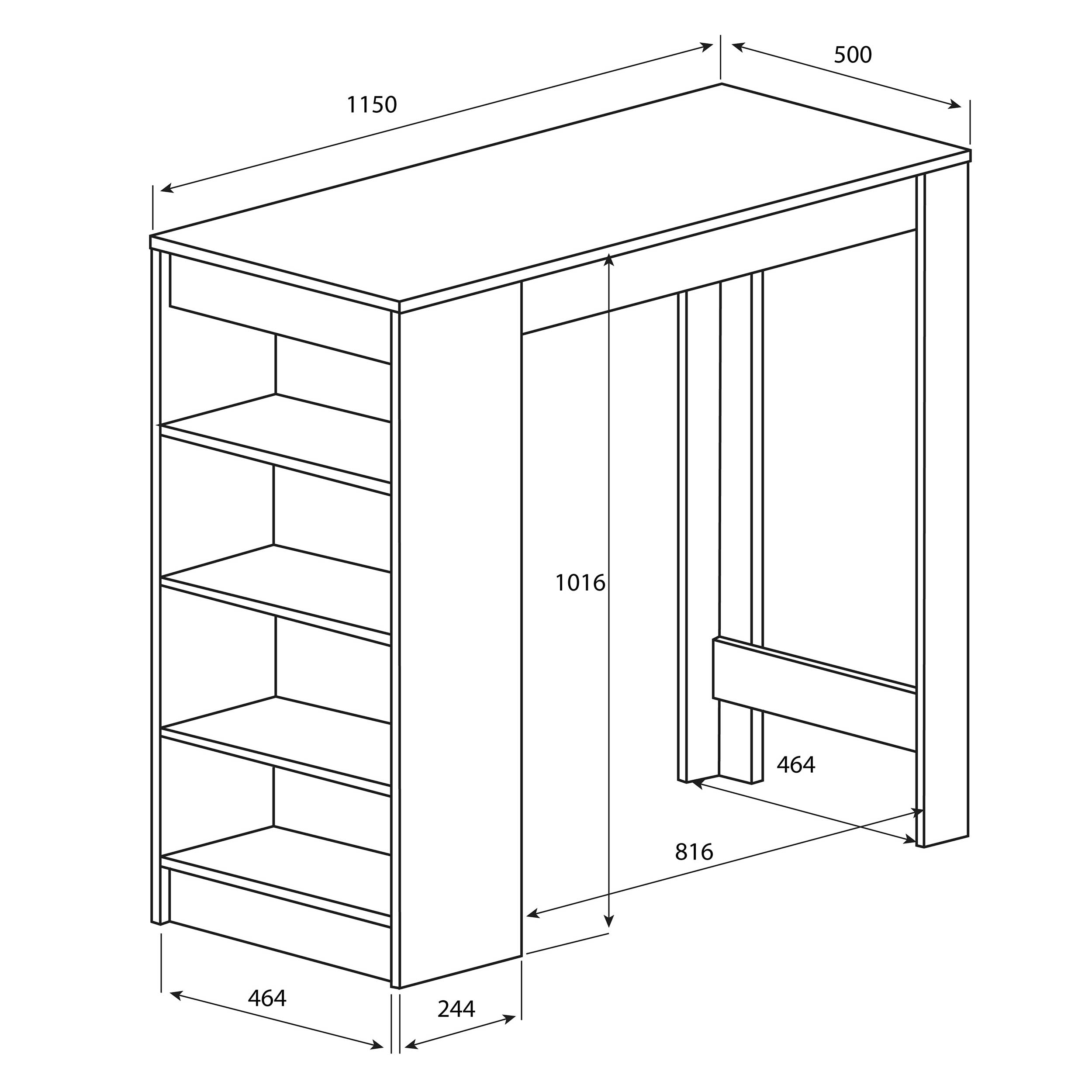 Table de bar Aravis 115x50 avec rangement - noir/béton - Image 2