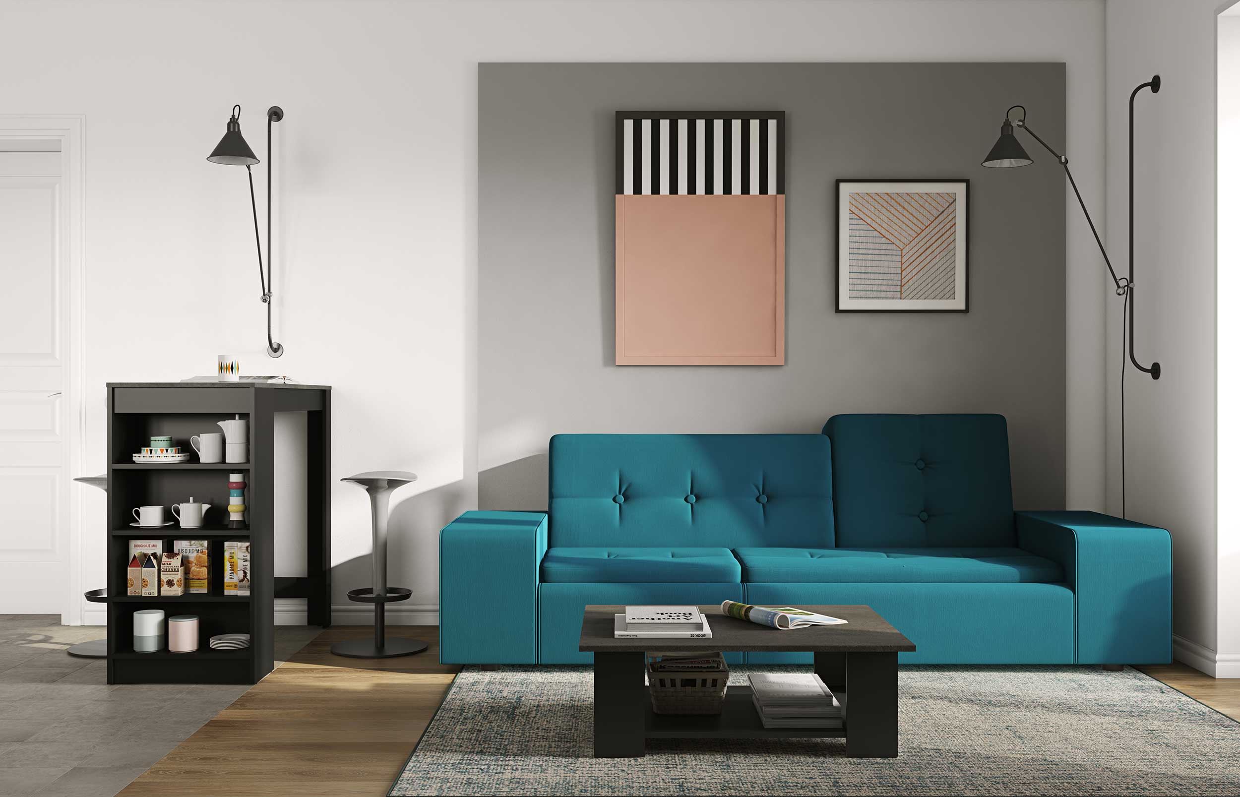 Table de bar Aravis 115x50 avec rangement - noir/béton - Image 9