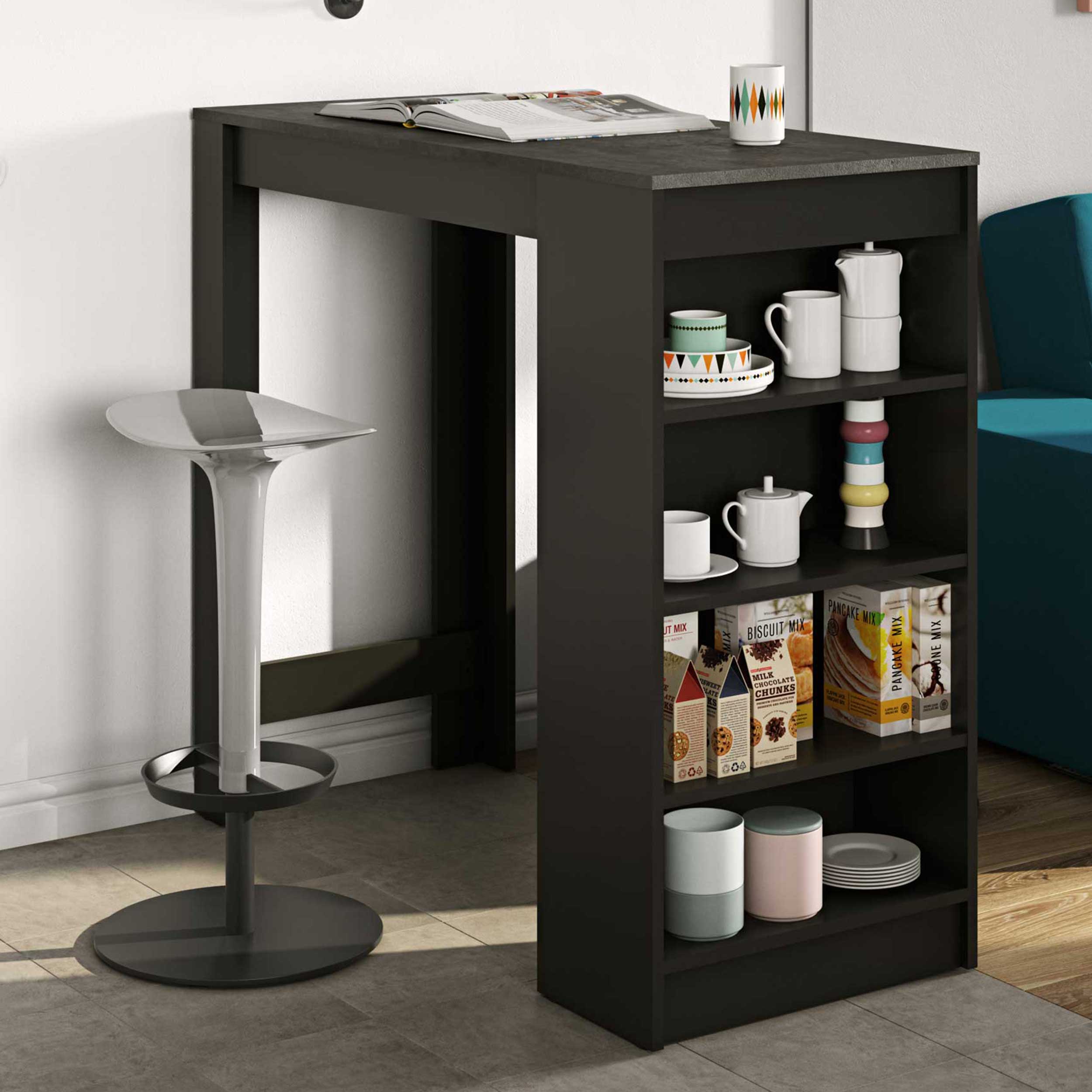 Table de bar Aravis 115x50 avec rangement - noir/béton