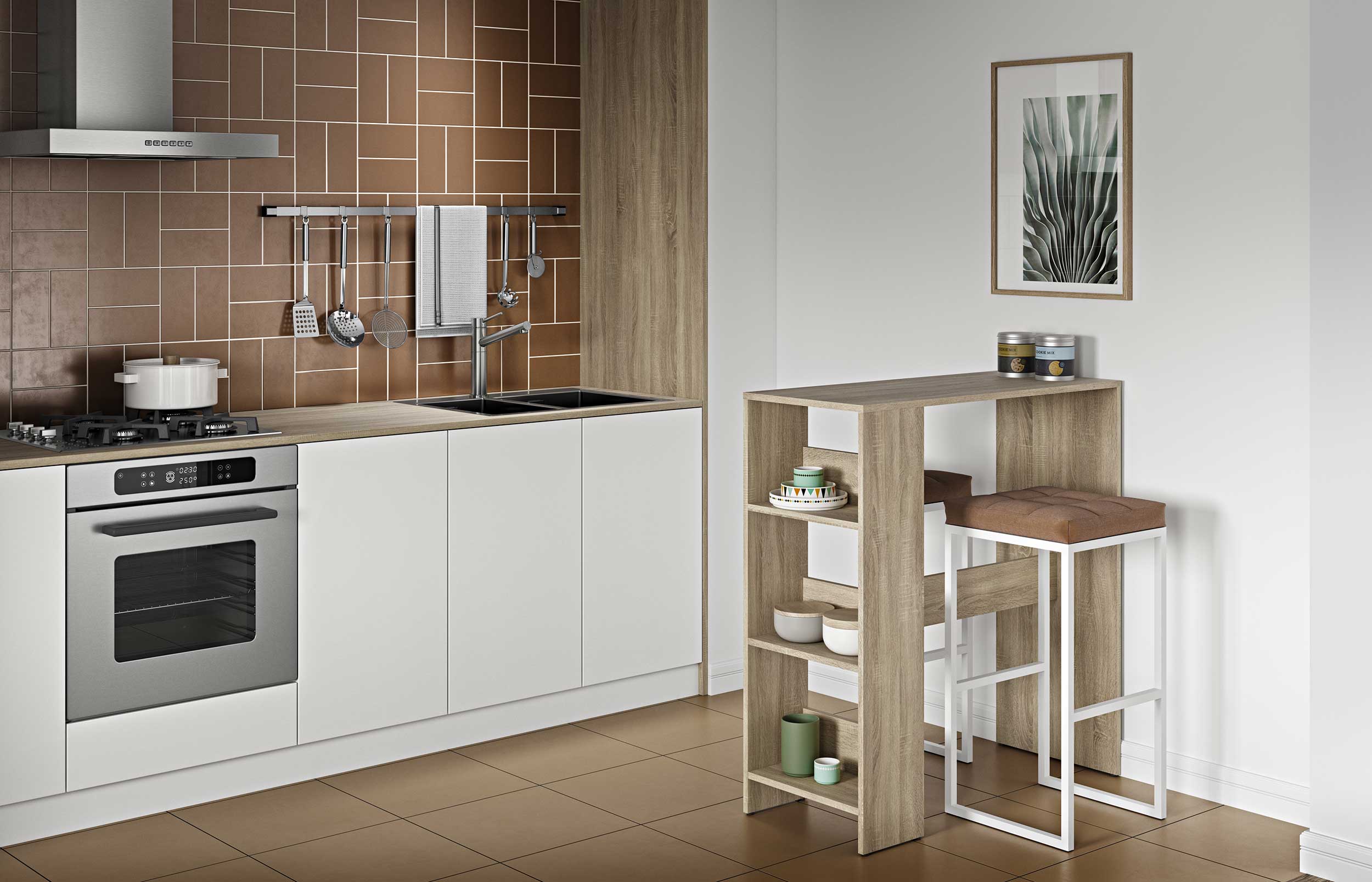 Table de bar Carnilla 94x40 avec rangement - chêne - Image 8