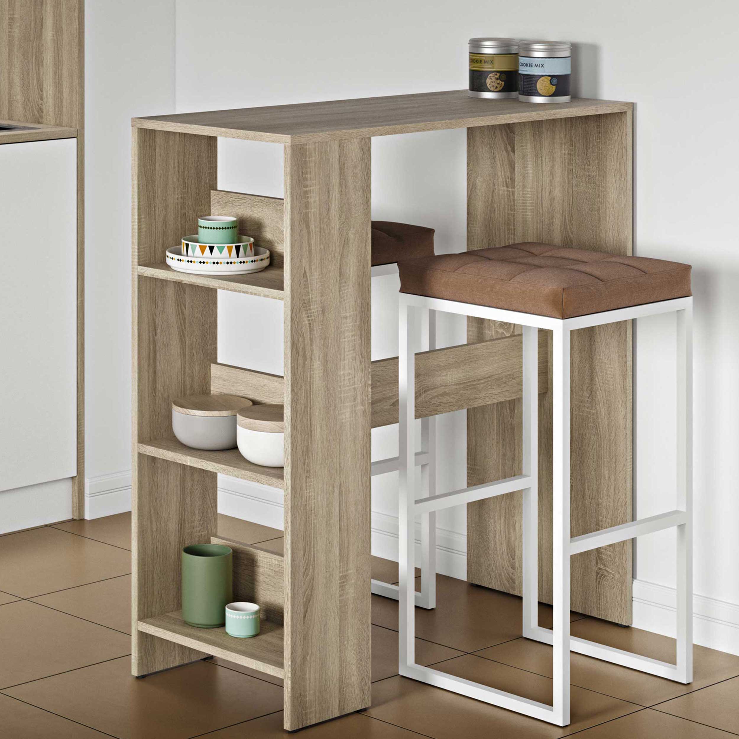 Table de bar Carnilla 94x40 avec rangement - chêne