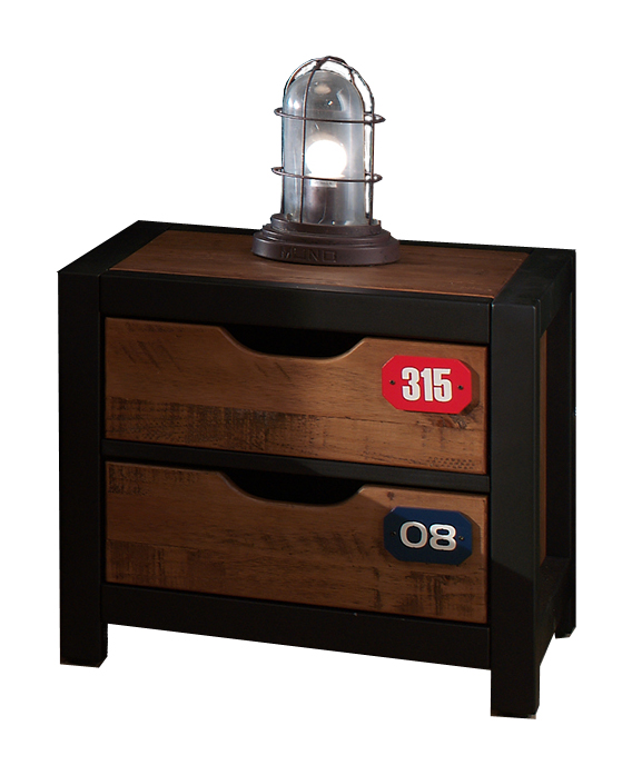 Table de chevet Alex industriel avec 2 tiroirs - brun/noir - Image 1
