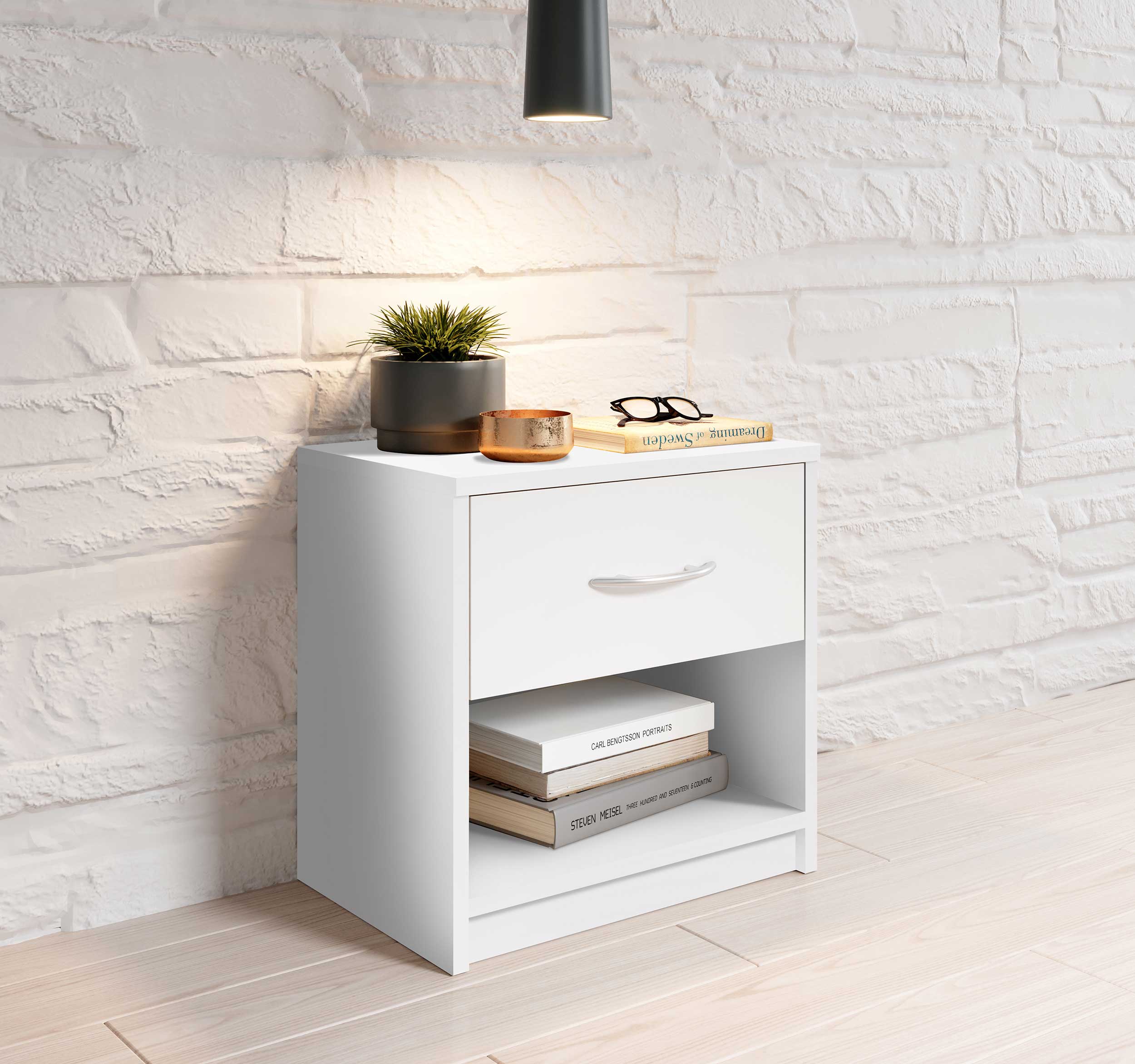 Table de chevet Beppu avec 1 tiroir - blanc - Image 4