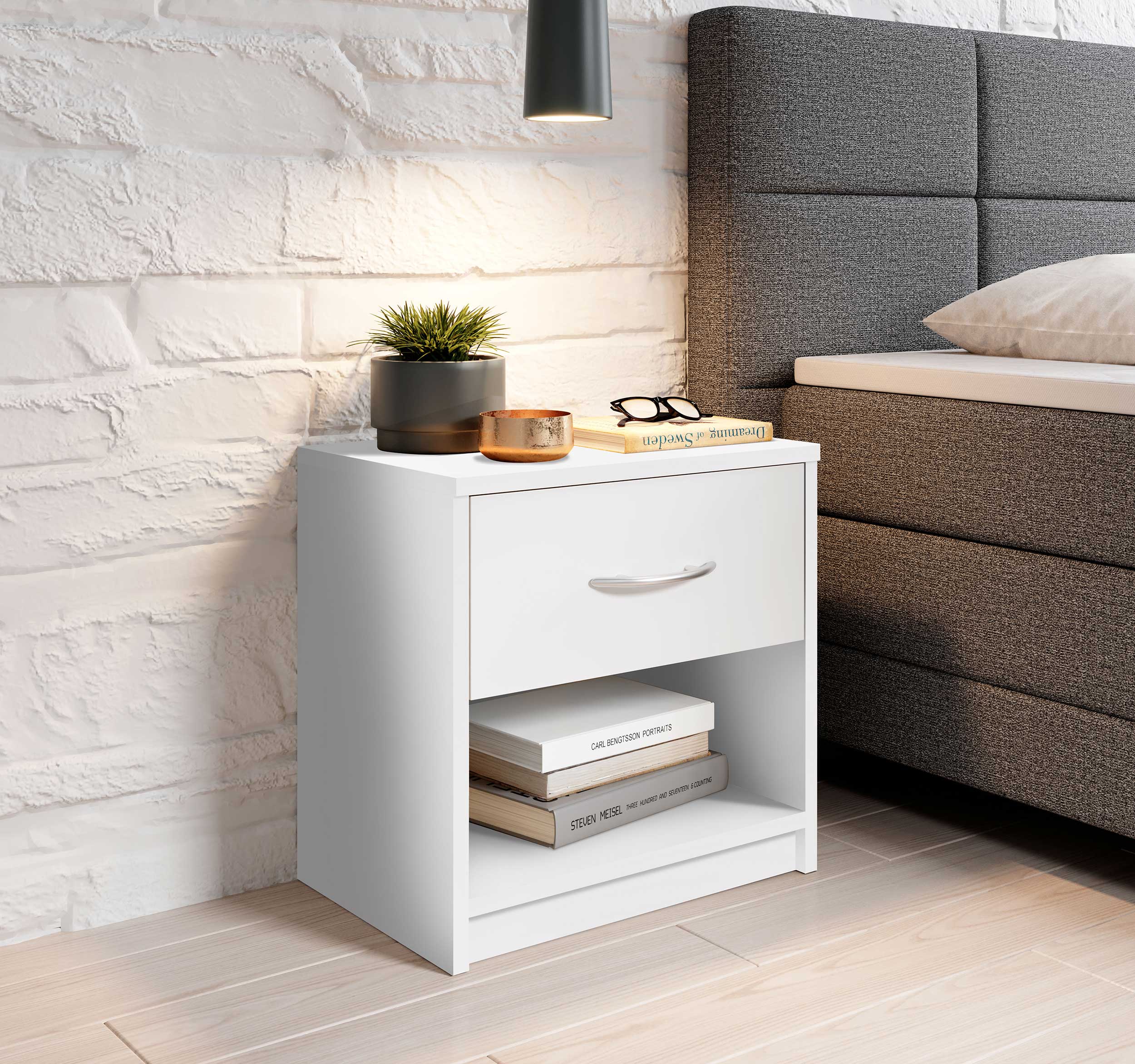 Table de chevet Beppu avec 1 tiroir - blanc - Image 5