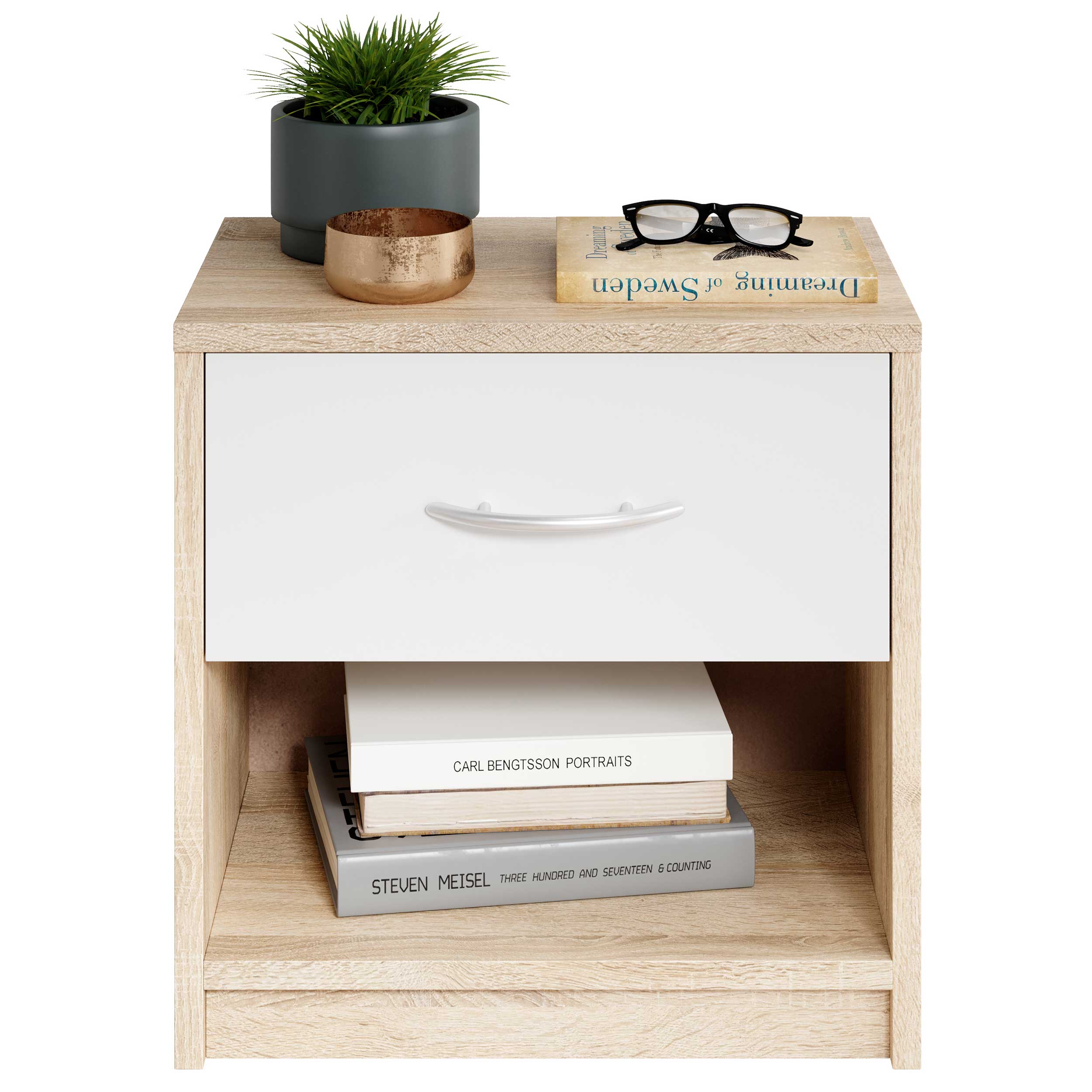 Table de chevet Beppu avec 1 tiroir - chêne/blanc - Image 3