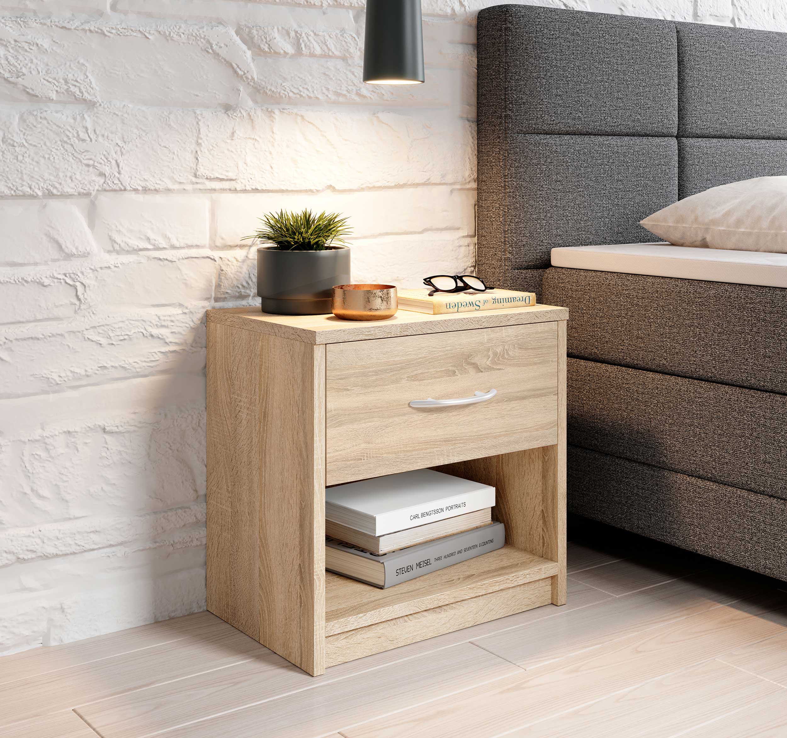 Table de chevet Beppu avec 1 tiroir - chêne sonoma - Image 5