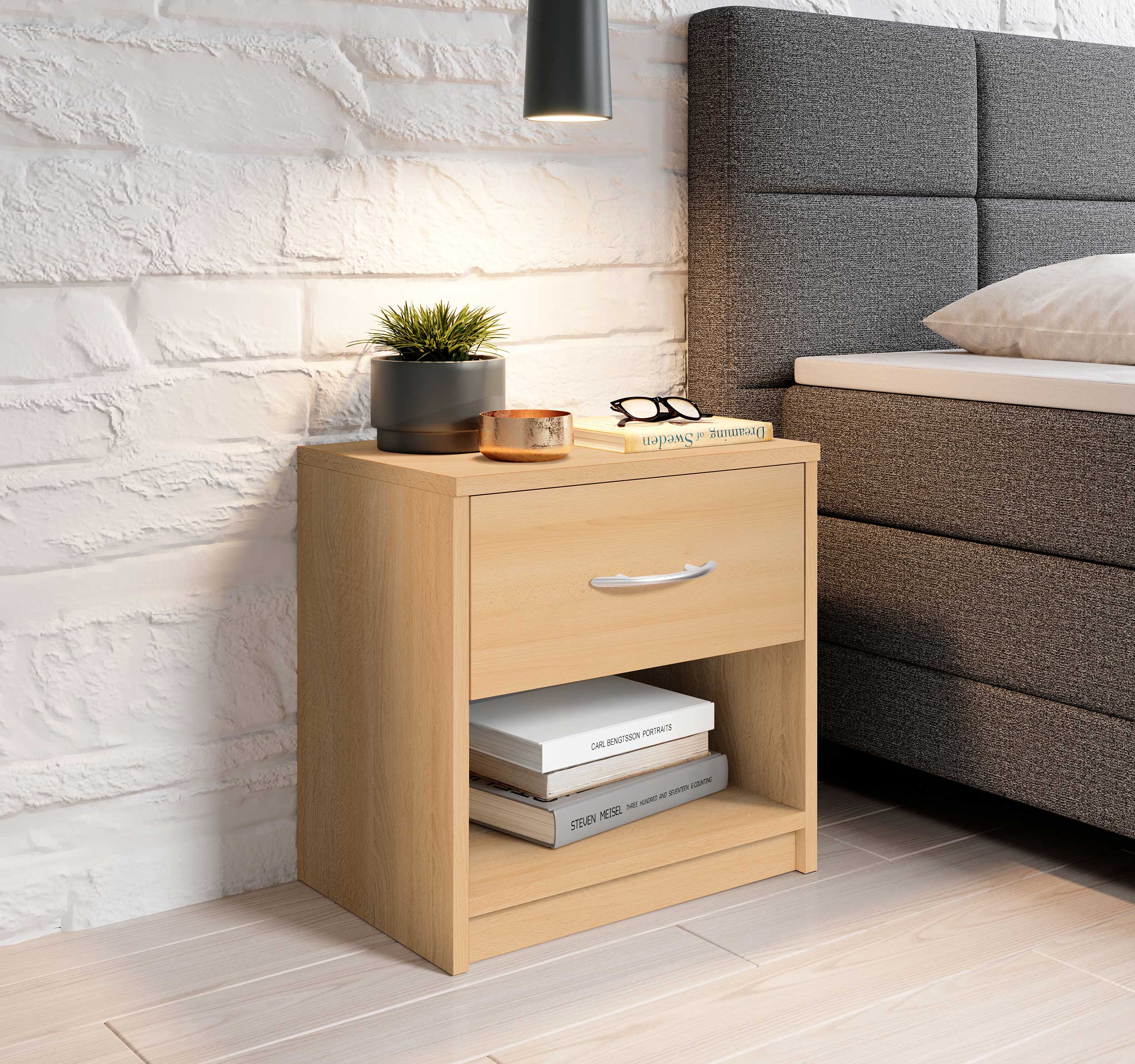 Table de chevet Beppu avec 1 tiroir - hêtre - Image 5