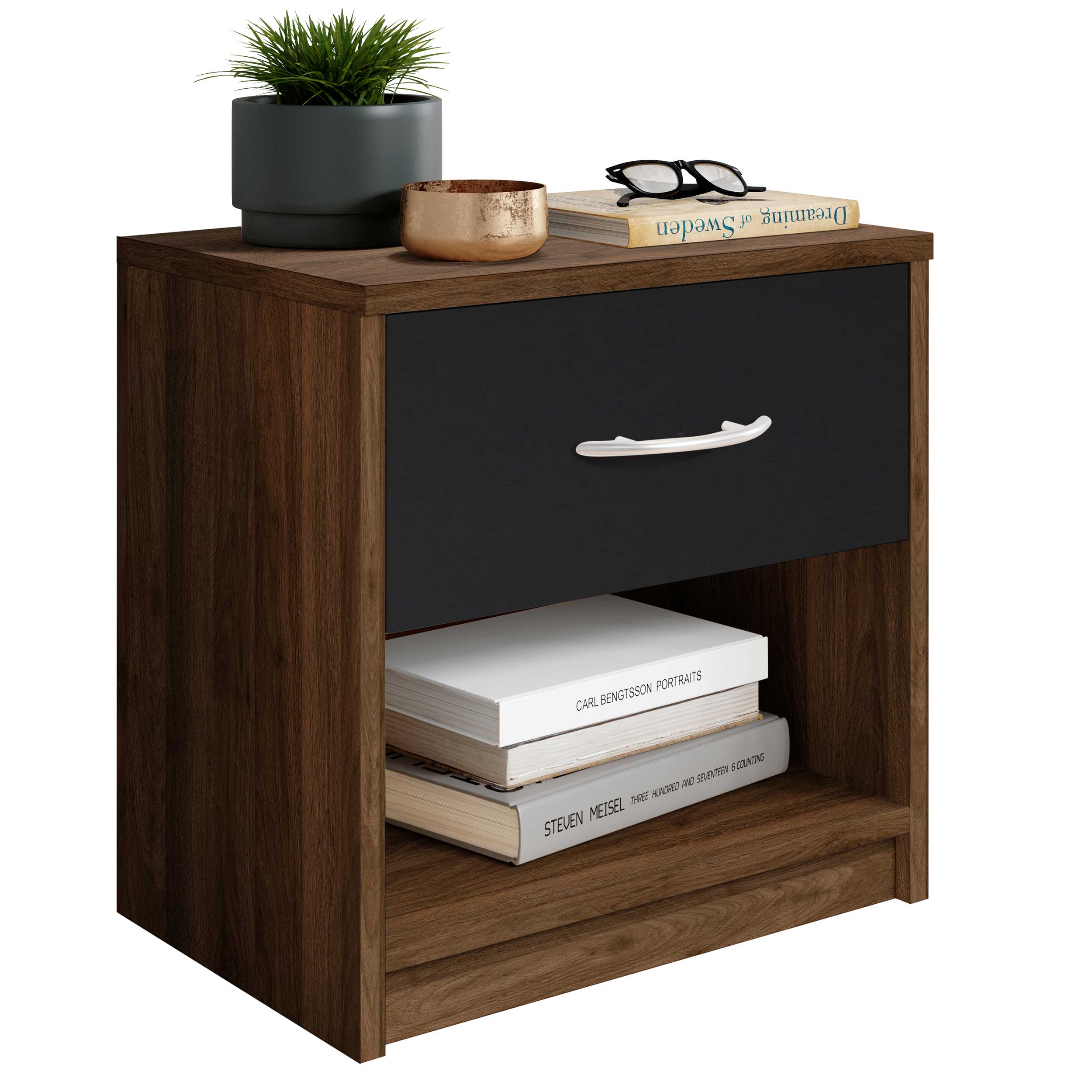 Table de chevet Beppu avec 1 tiroir - noyer/noir - Image 5