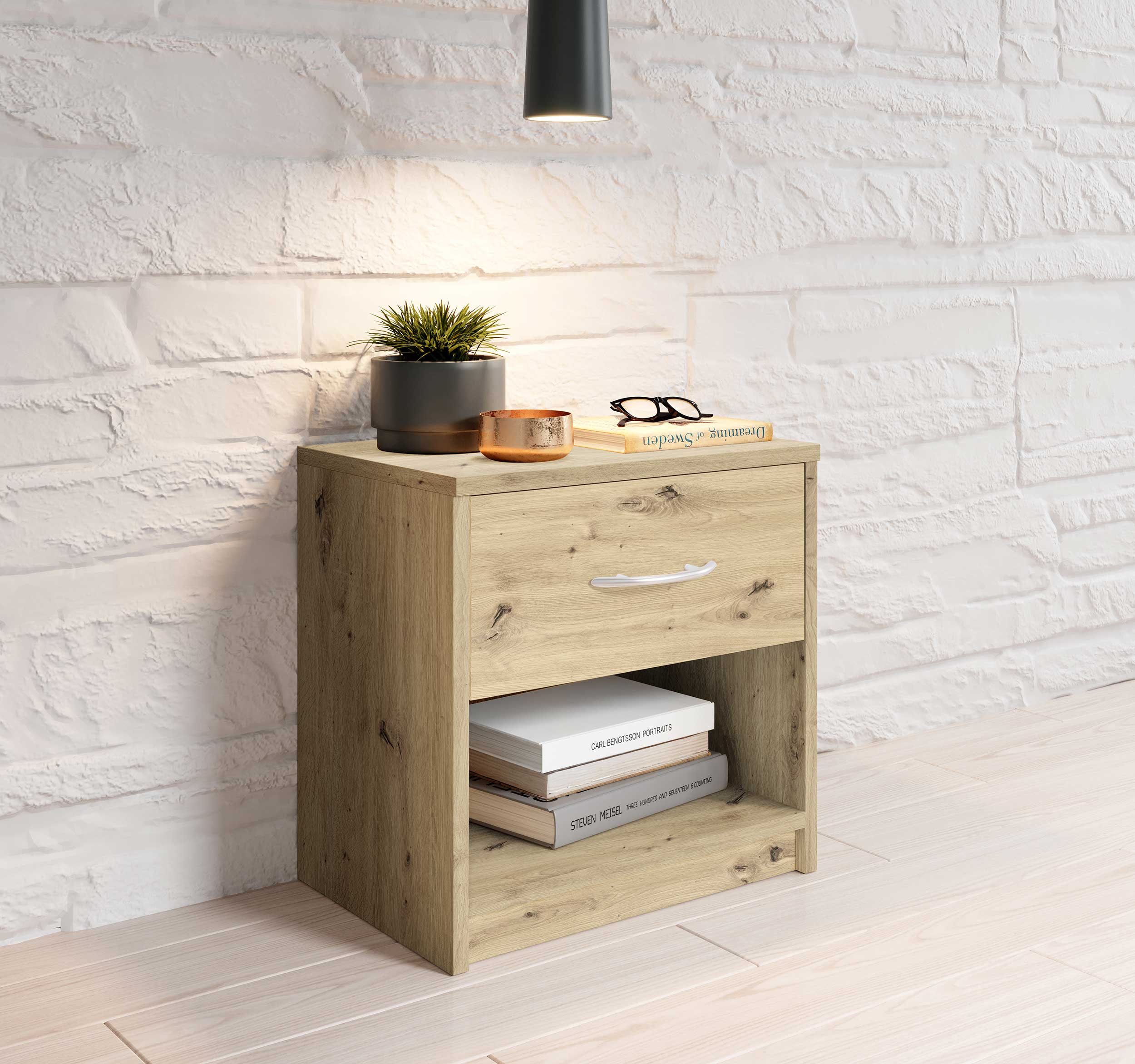 Table de chevet Beppu avec 1 tiroir - vieux chêne - Image 6