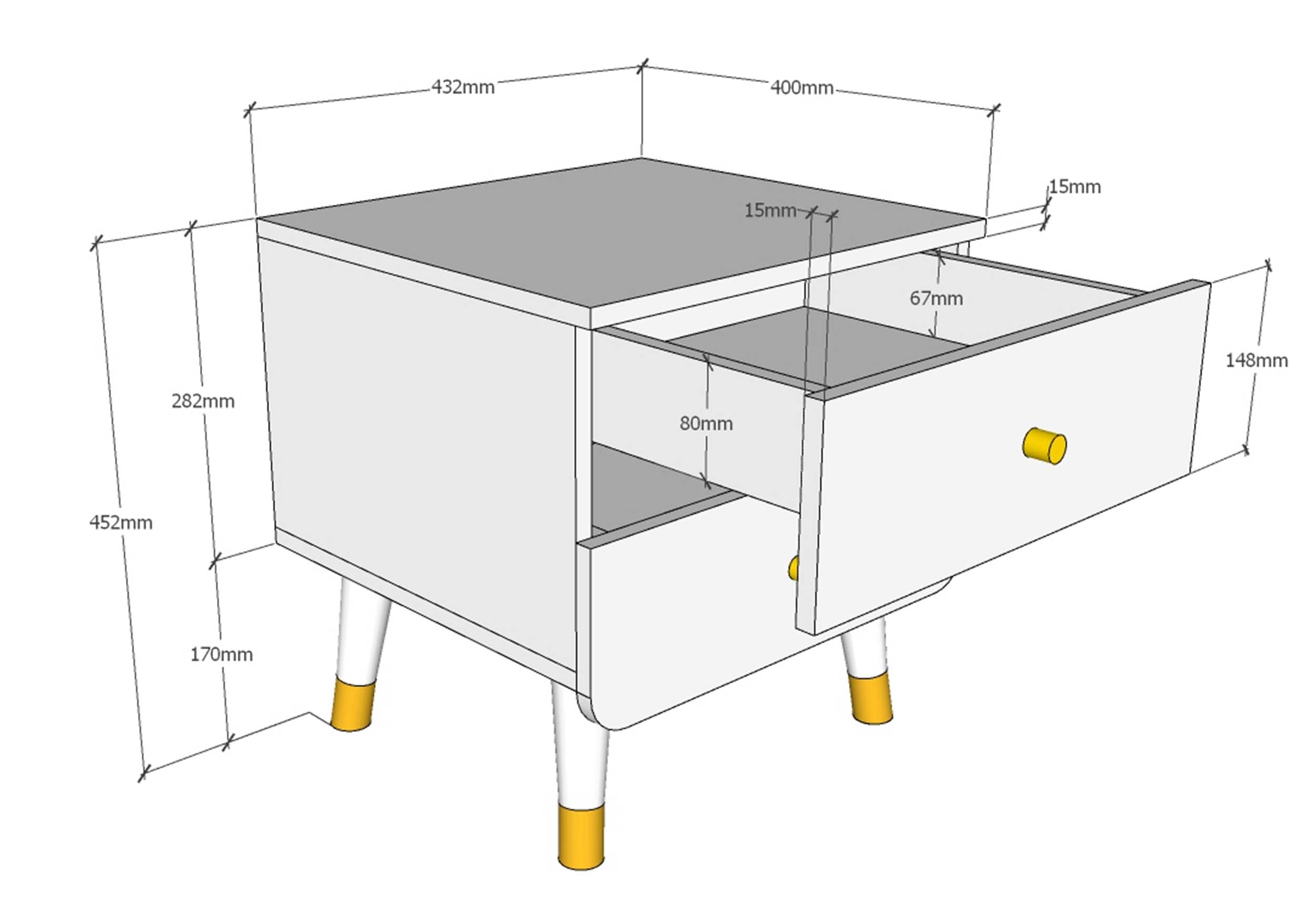 Table de chevet Billy rétro 2 tiroirs - blanc - Image 3