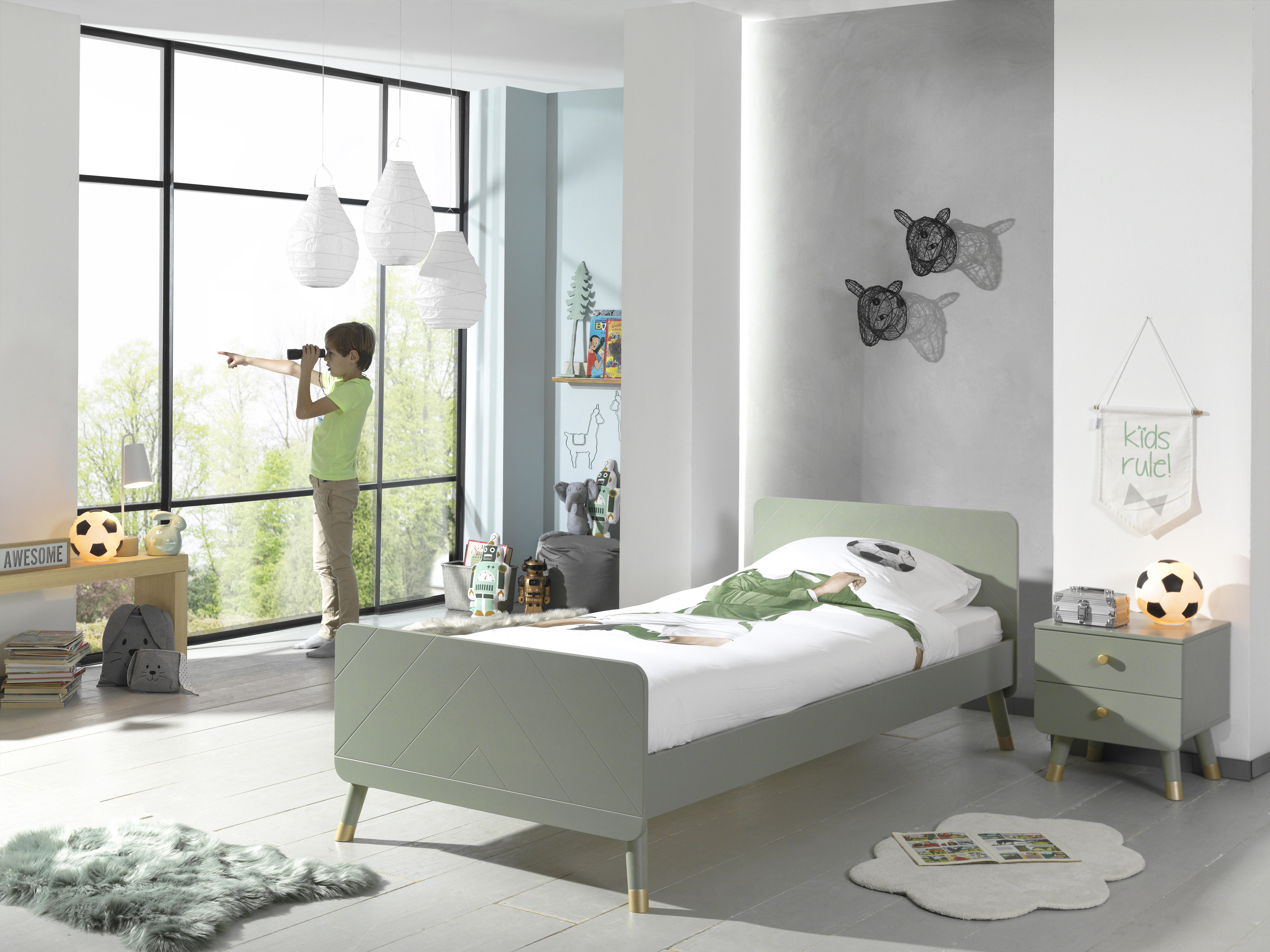 Table de chevet Billy rétro 2 tiroirs - olive - Image 5