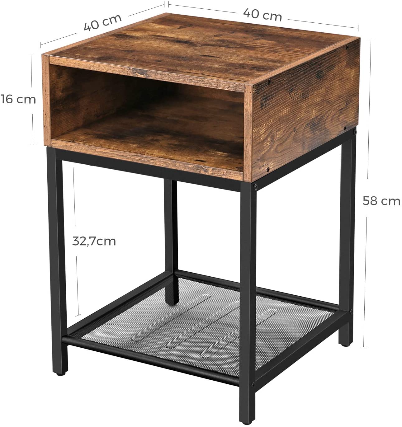 Table de chevet Brad 1 niche 1 tablette - brun rustique/noir - Image 3