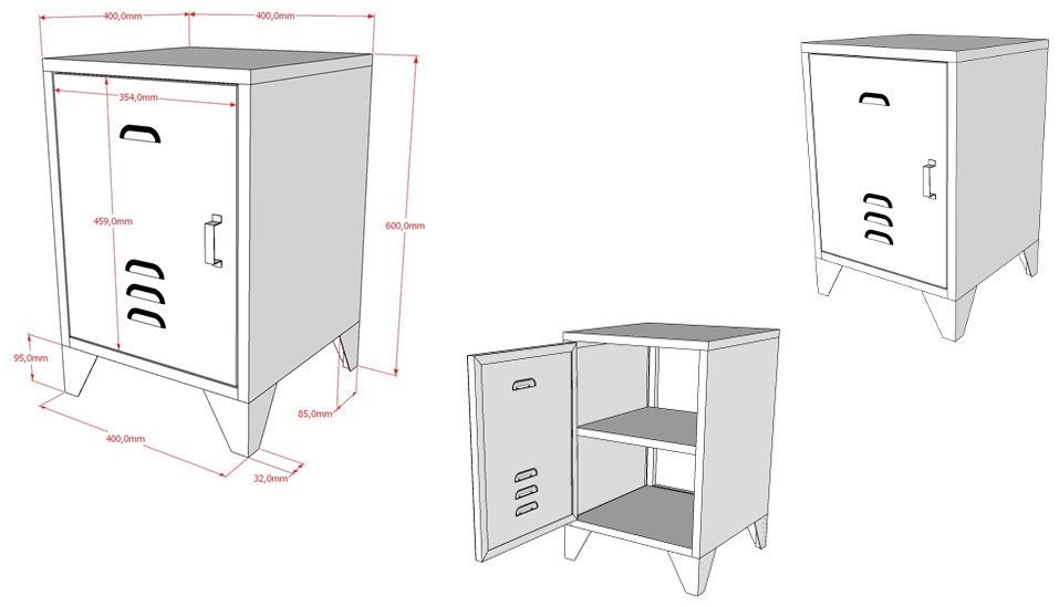 Table de chevet Bronxx Locker en métal  40x60 - gris mat - Image 2