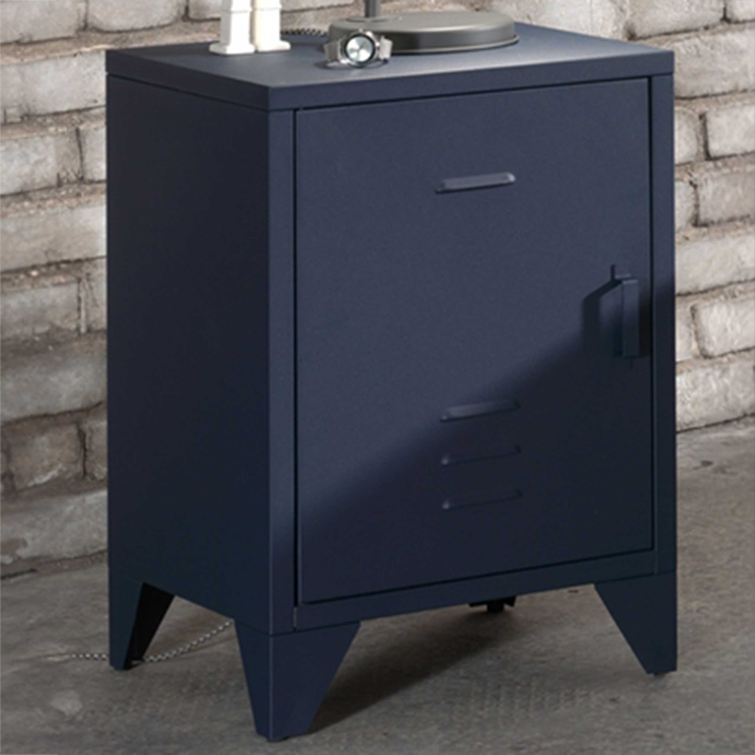 Table de chevet Bronxx Locker en métal - bleu denim mat