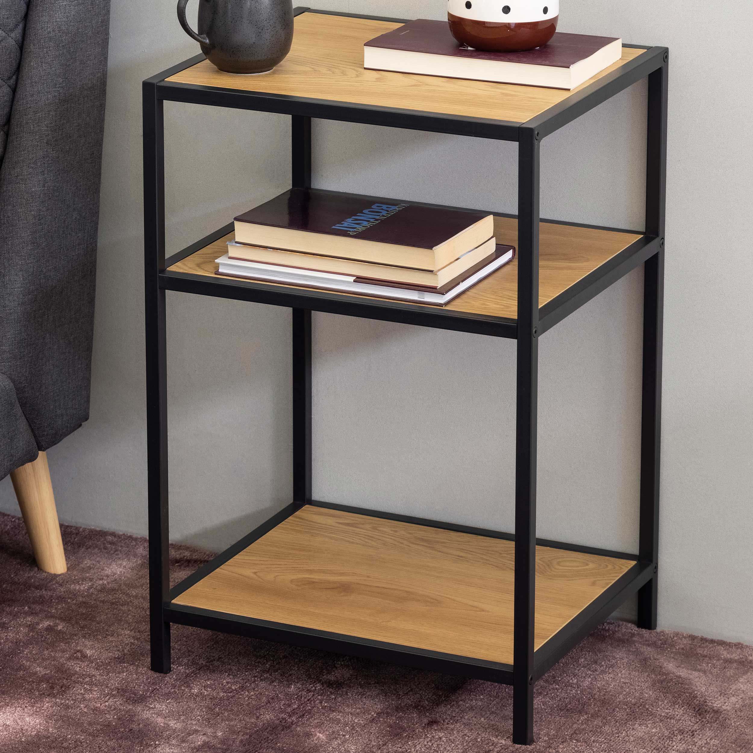 Table de chevet Dover - noir/chêne sauvage