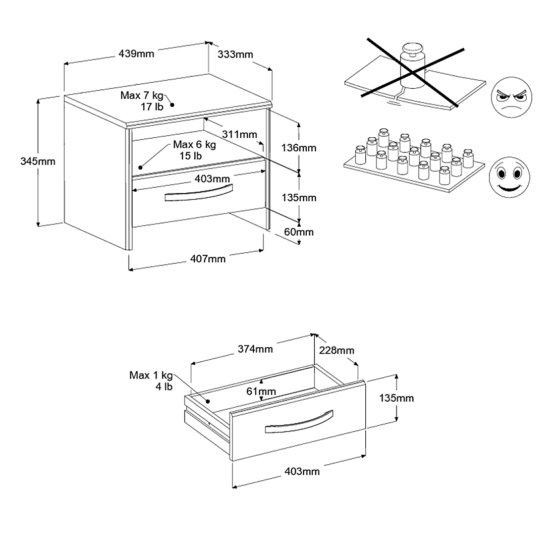 Table de chevet Evo avec tiroir - noyer - Image 2
