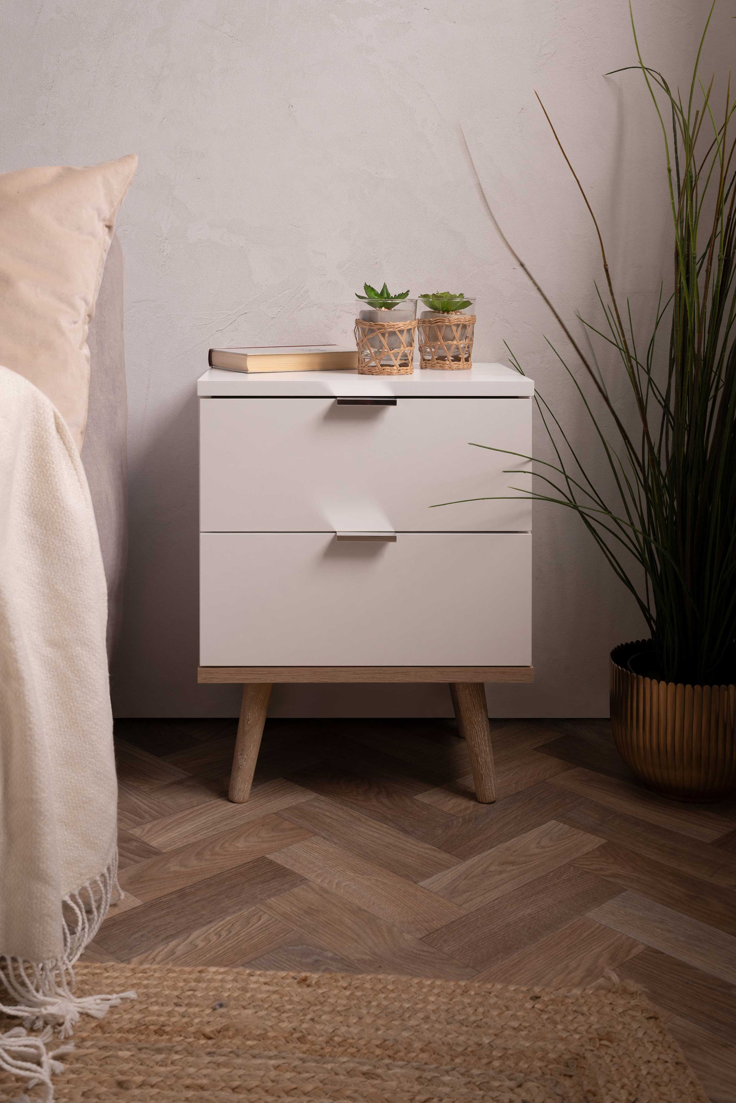 Table de chevet Göteborg 40cm 2 tiroirs - blanc - Image 7