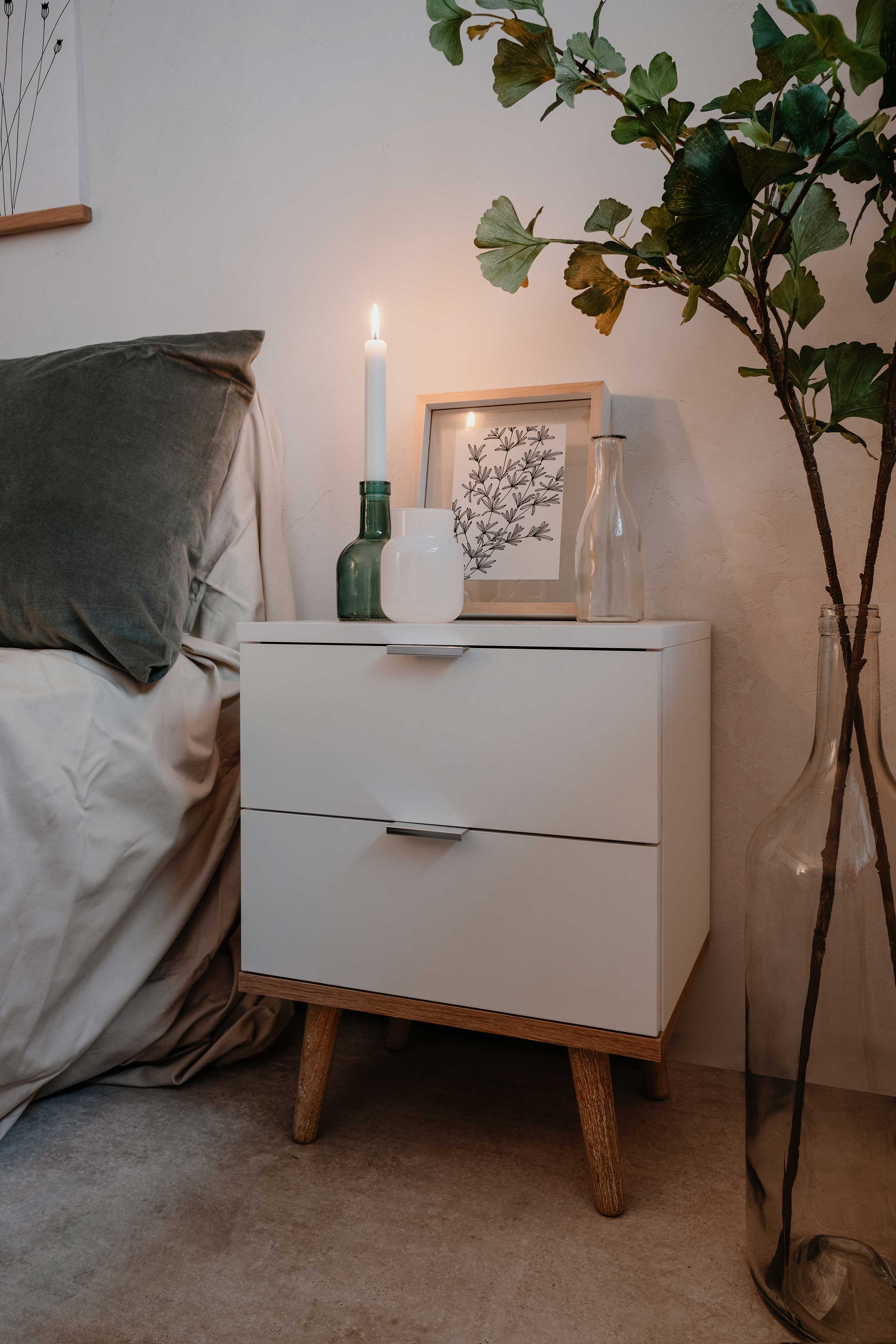 Table de chevet Göteborg 40cm 2 tiroirs - blanc - Image 8