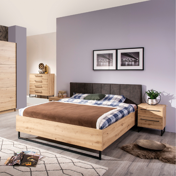 Table de chevet Hoggas avec deux tiroirs - chêne/noir - Image 3