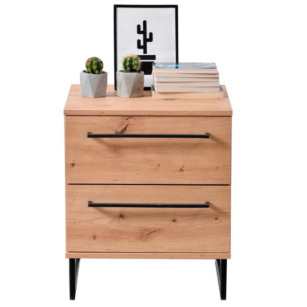 Table de chevet Hoggas avec deux tiroirs - chêne/noir - Image 6