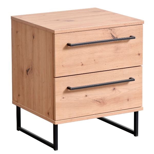 Table de chevet Hoggas avec deux tiroirs - chêne/noir - Image 7