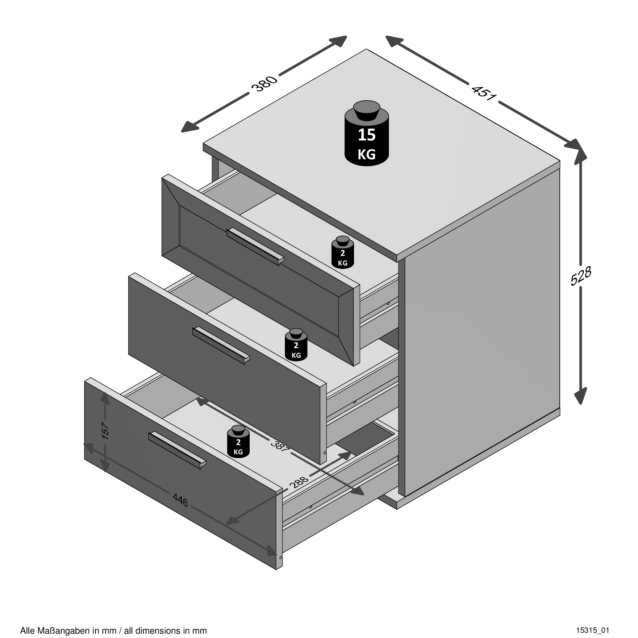 Table de chevet Jack à 3 tiroirs - chêne brun - Image 5