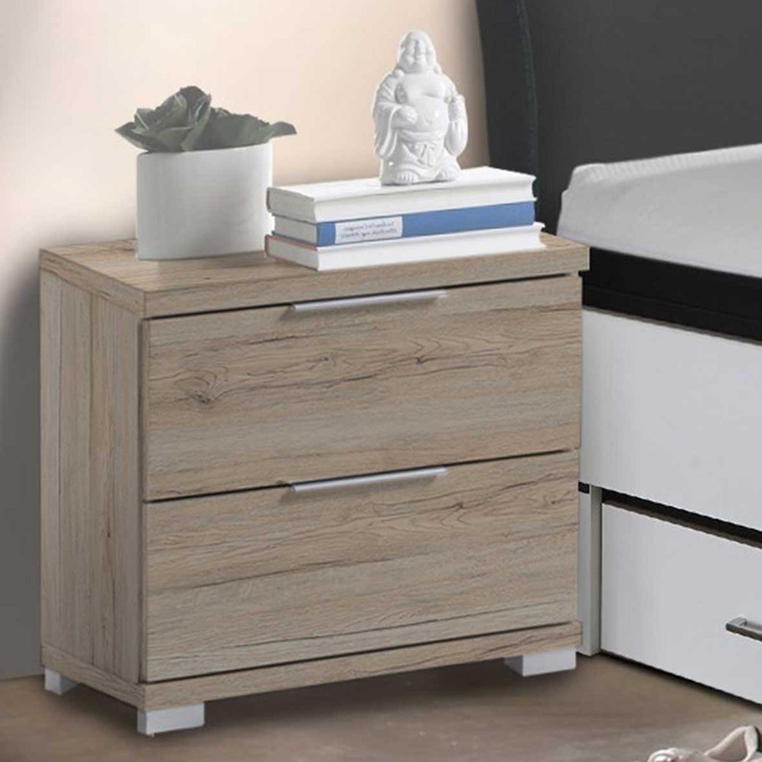 Table de chevet Nacho 46cm avec 2 tiroirs - chêne san remo