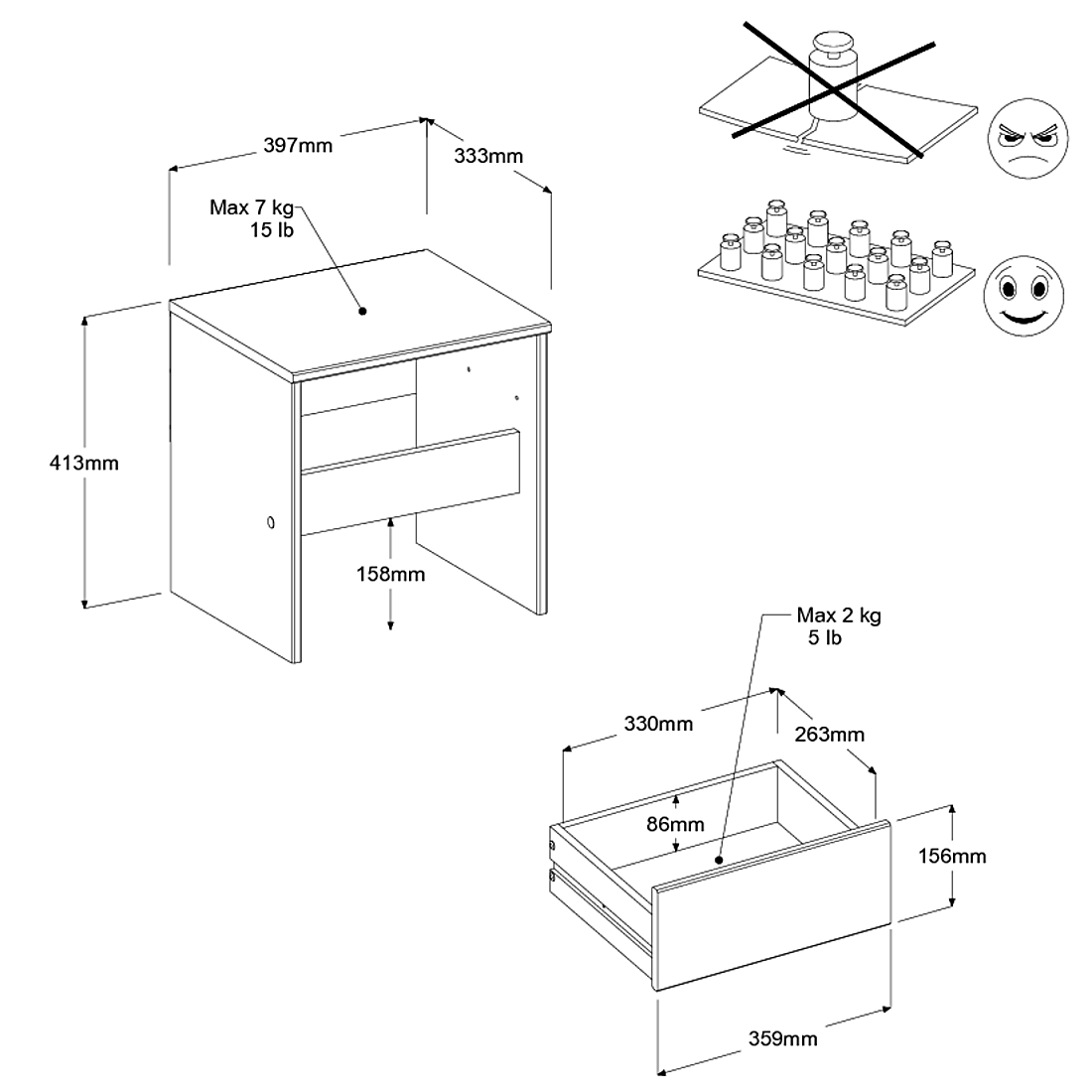 Table de chevet Rue avec 1 tiroir - blanc/gris ou blanc/rose - Image 3