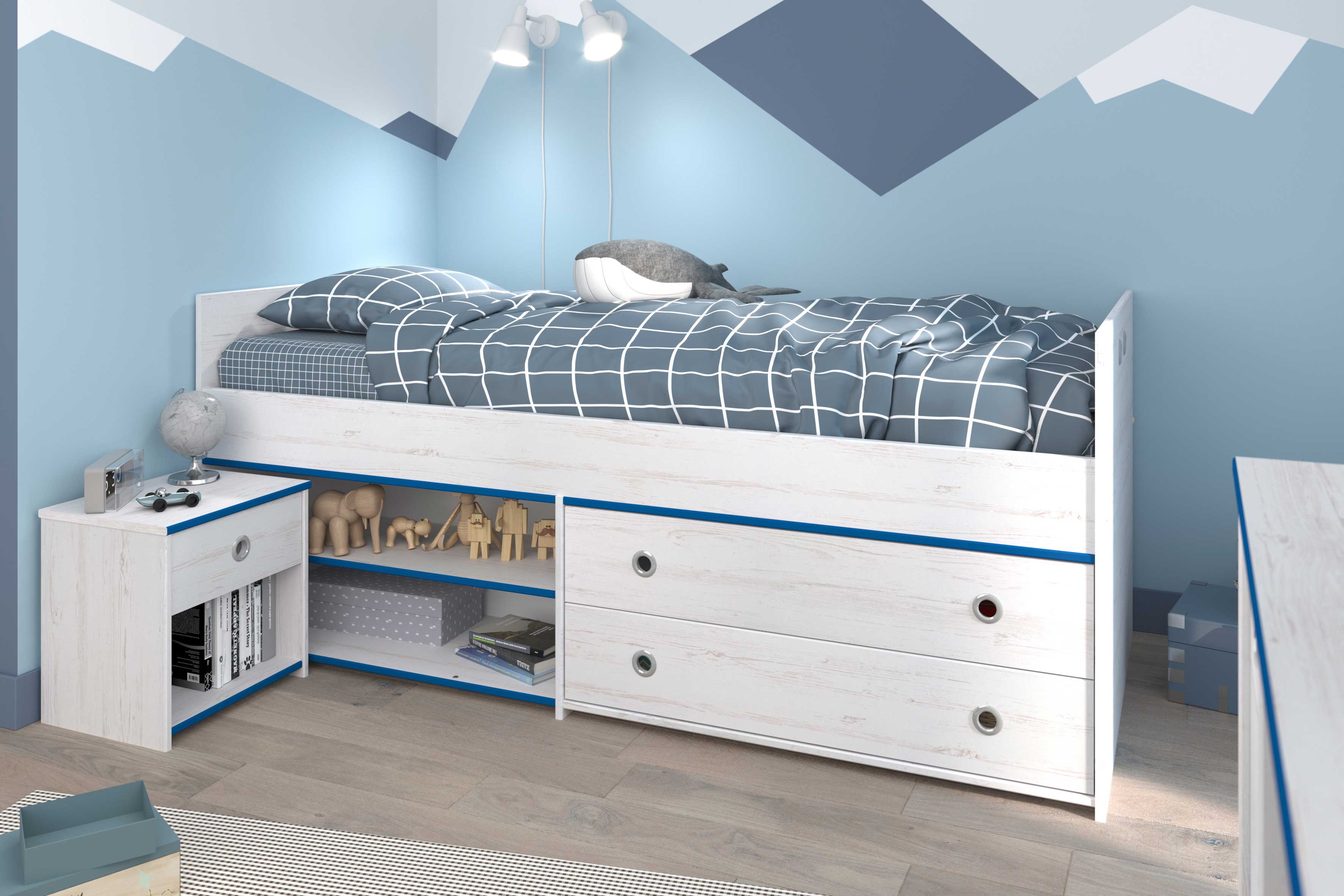 Table de chevet Smiley 1 tiroir - blanc/rose ou blanc/bleu - Image 2