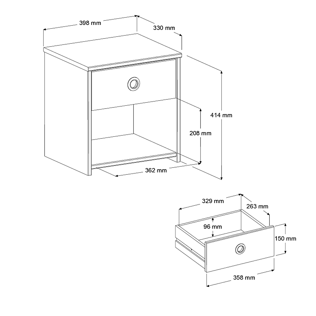 Table de chevet Smiley 1 tiroir - blanc/rose ou blanc/bleu - Image 3