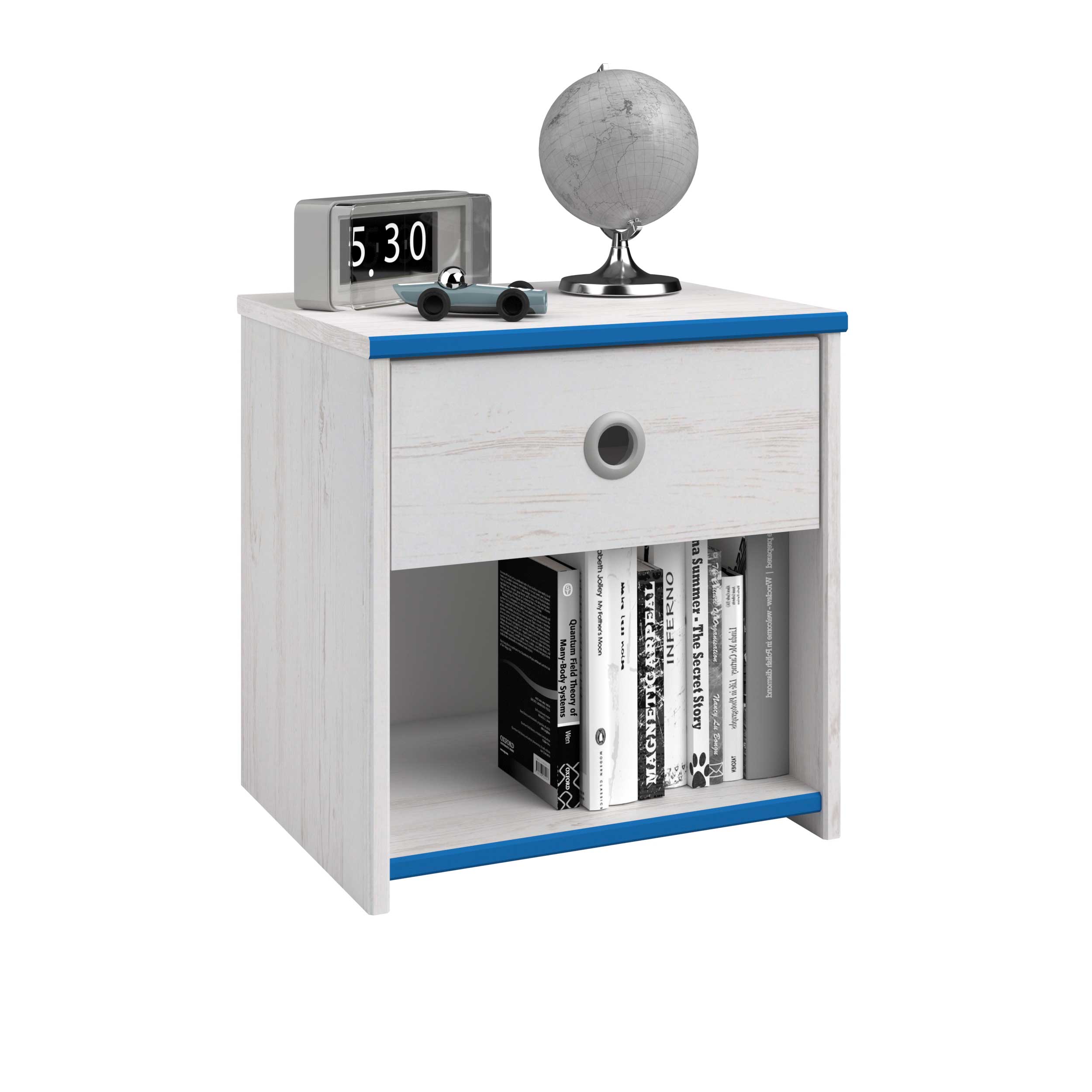 Table de chevet Smiley 1 tiroir - blanc/rose ou blanc/bleu