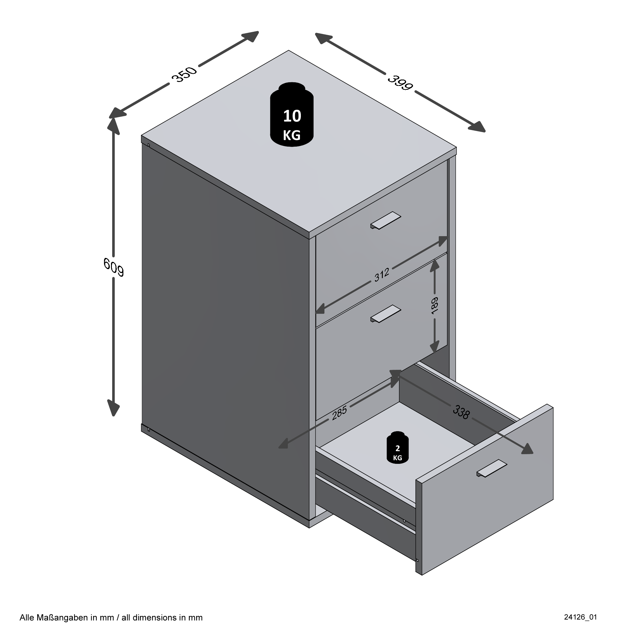 Table de chevet Valerie 3 tiroirs - blanc brillant - Image 3
