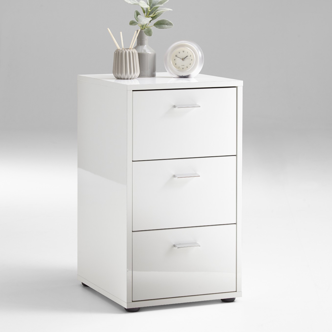 Table de chevet Valerie 3 tiroirs - blanc brillant