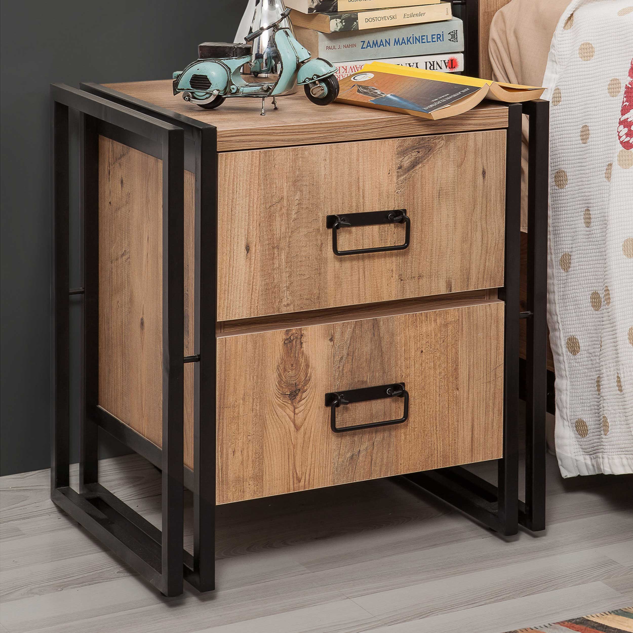 Table de nuit polyvalente | Moderne et fonctionnelle | Pin atlantique noir