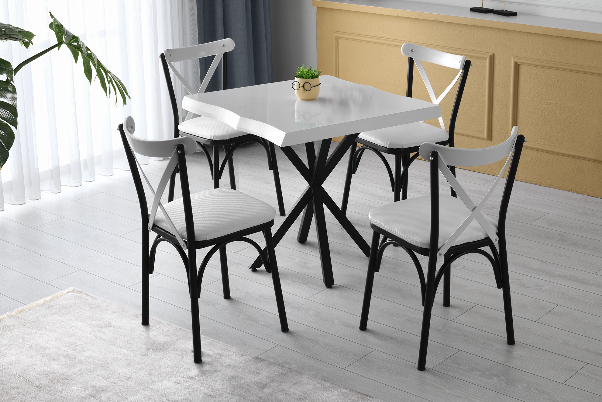 Table de salle à manger en mélaminé blanc avec pieds en métal - Image 2