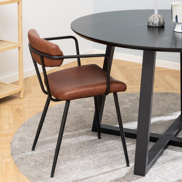 Table de salle à manger Malika Ø120 cm - placage de chêne laqué noir - Image 4