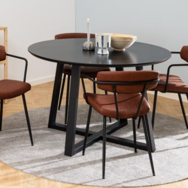 Table de salle à manger Malika Ø120 cm - placage de chêne laqué noir