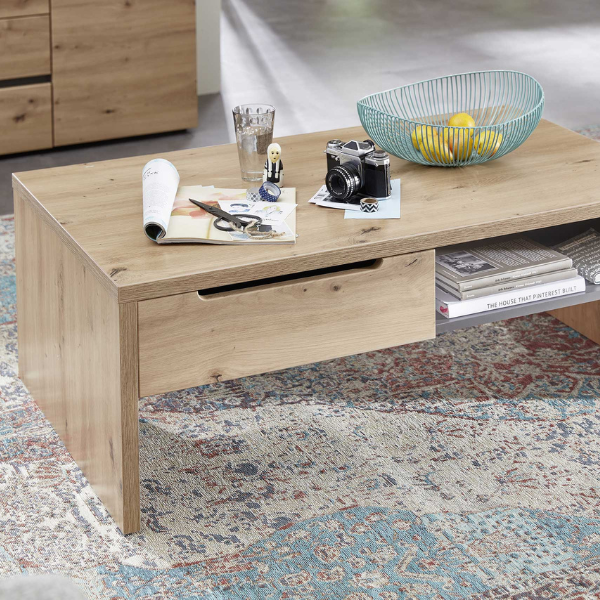 Table de salon Medina 110x65cm 2 tiroirs - chêne - Image 4