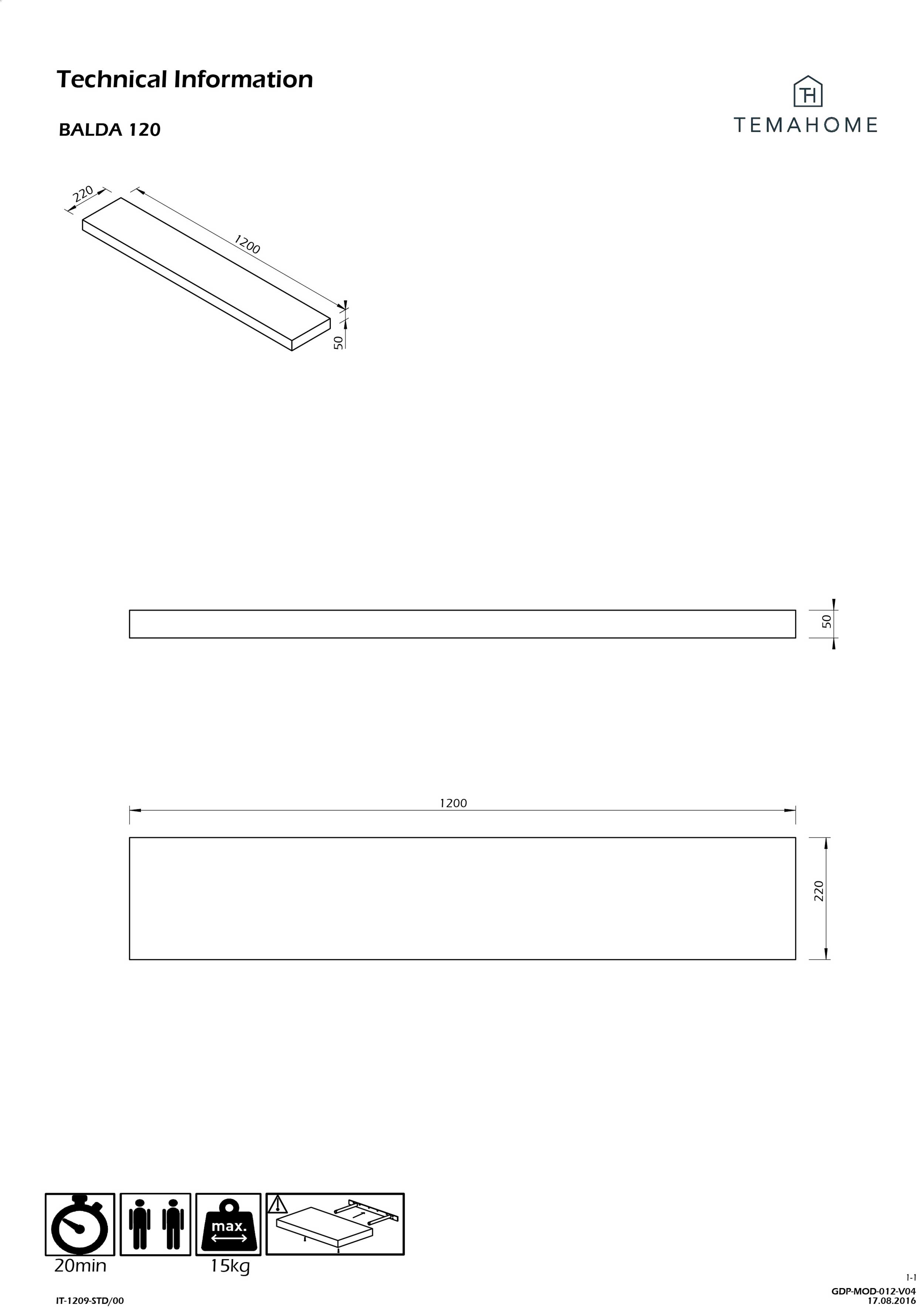 Tablette murale Balda 120cm - chêne - Image 3