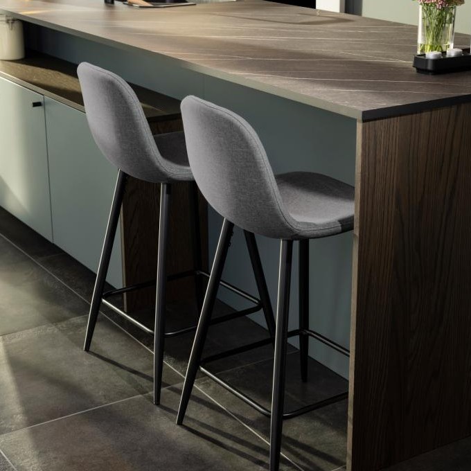 Tabouret de bar en tissu Wilhelm, H:65cm - gris clair/noir - Image 3