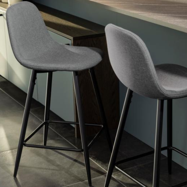 Tabouret de bar en tissu Wilhelm, H:65cm - gris clair/noir