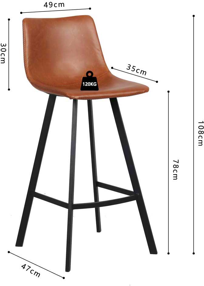Tabouret de bar Ozan 78cm - cognac - Image 3