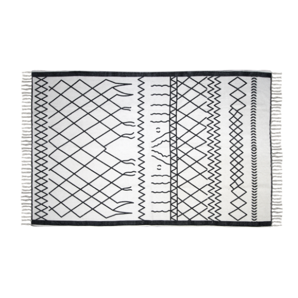Tapis Boha 120x70 coton - noir/blanc