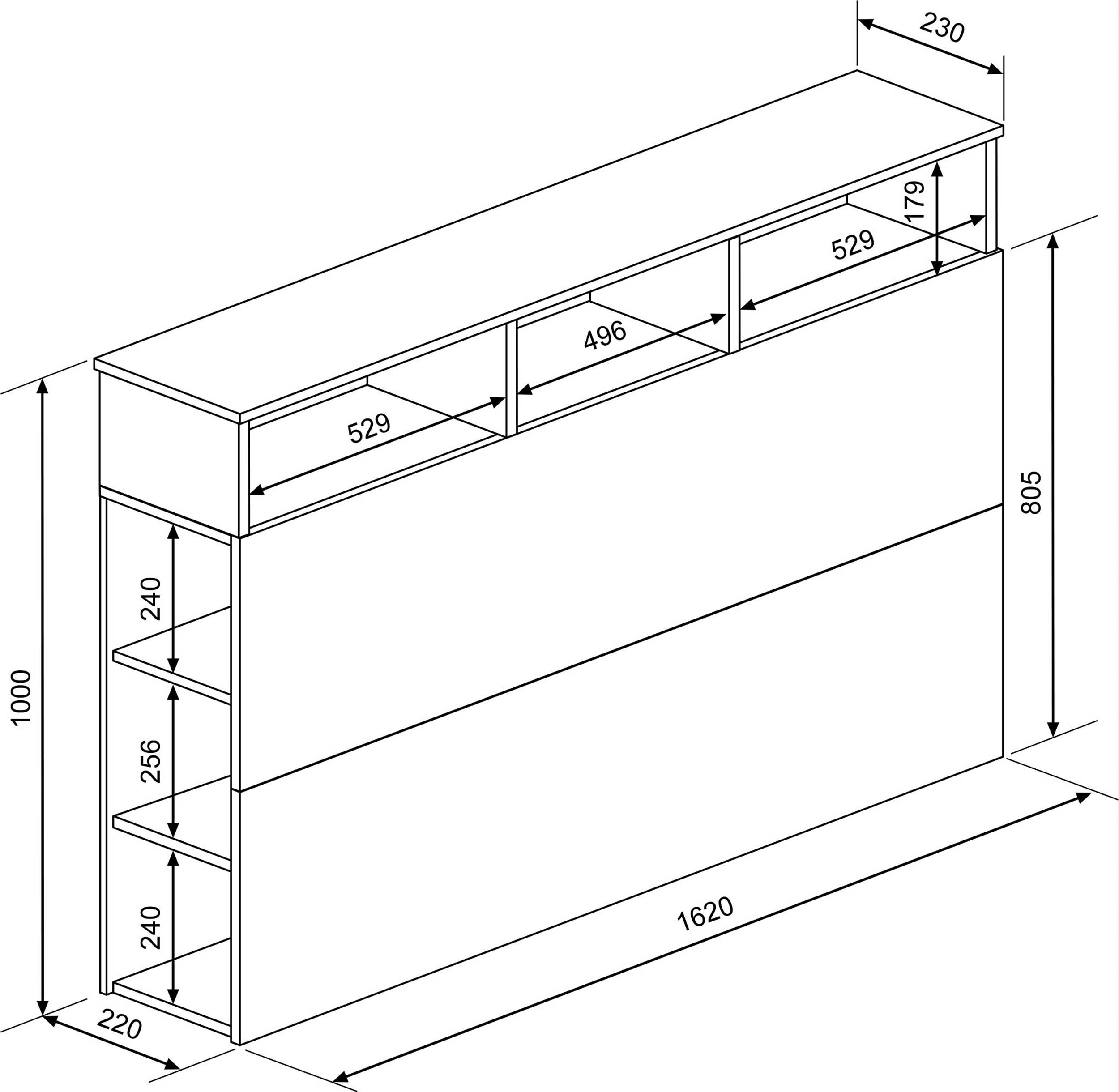 Tête de lit avec espace de rangement Keith 162cm - blanc/ chêne clair - Image 2