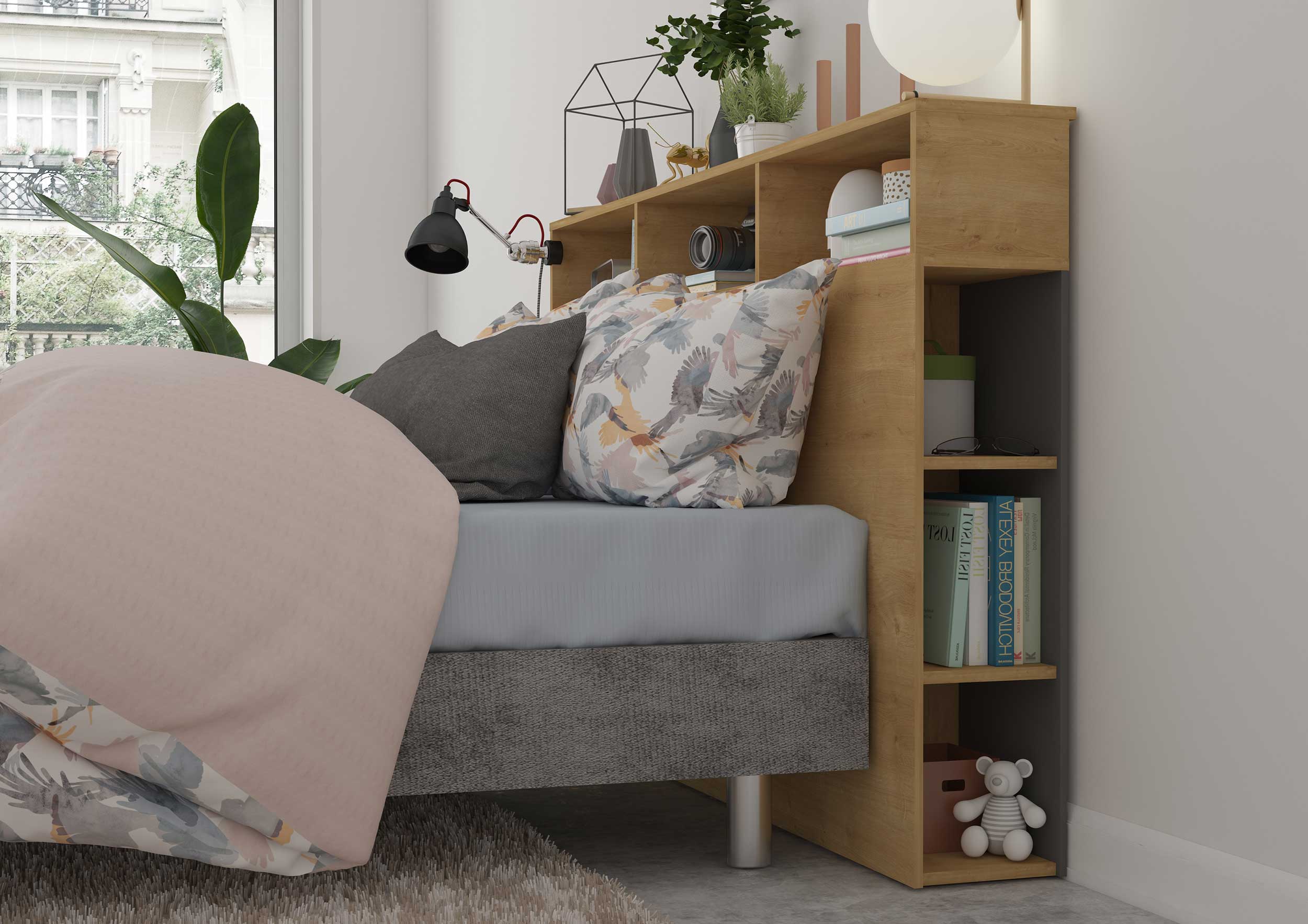 Tête de lit avec espace de rangement Keith 162cm - chêne clair/ noir - Image 3