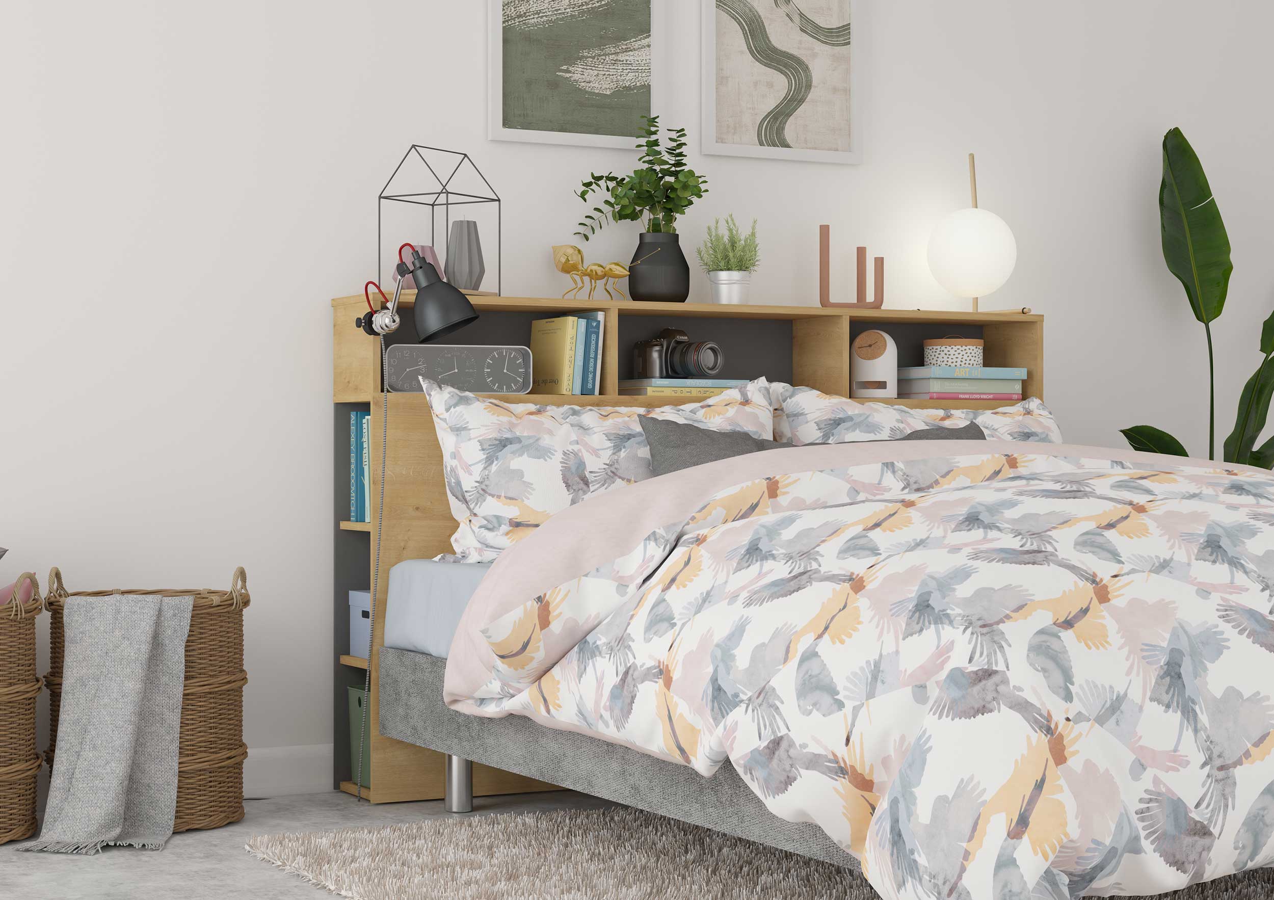 Tête de lit avec espace de rangement Keith 162cm - chêne clair/ noir - Image 6