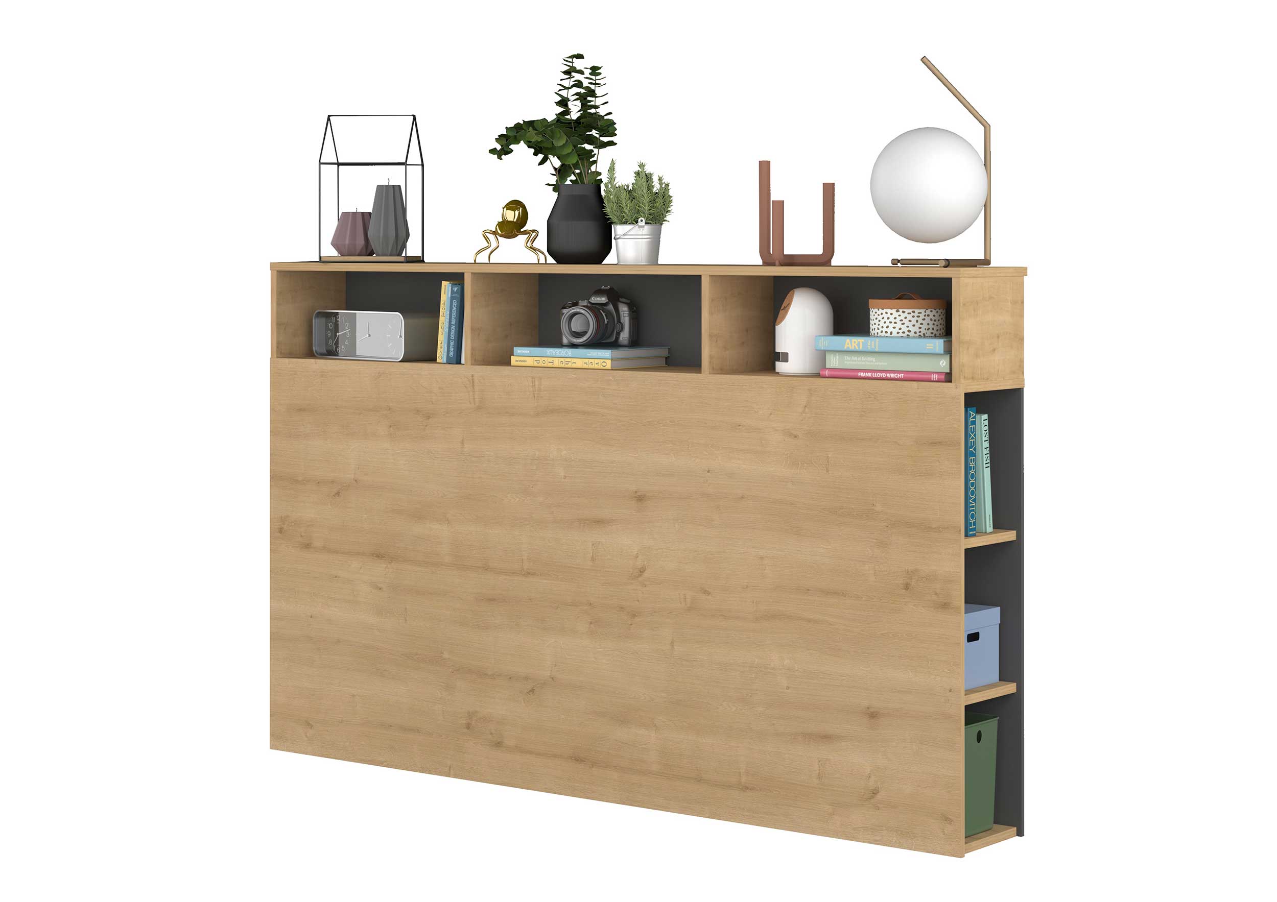 Tête de lit avec espace de rangement Keith 162cm - chêne clair/ noir - Image 7